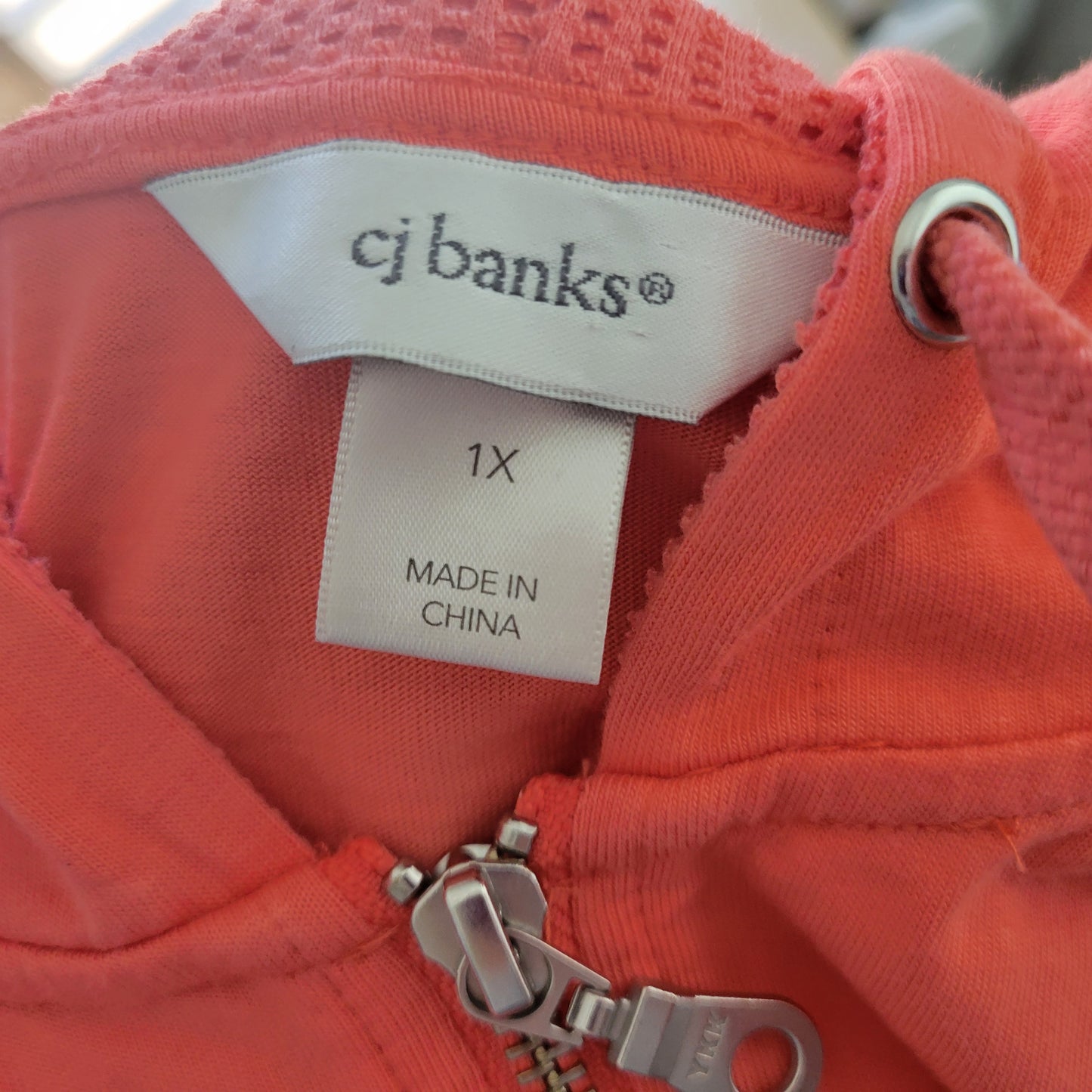 CJ Banks 1X Plus Size Pink Swim Coverup Jacket Hoodie Mesh Sleeve PIN16E
