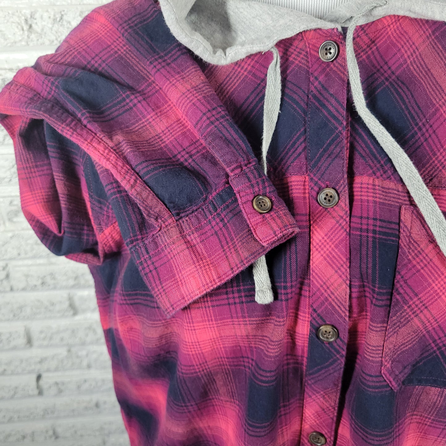 Eddie Bauer Women's XL Red Plaid Hoodie 100% Cotton Button Up Lightweight PLA20E