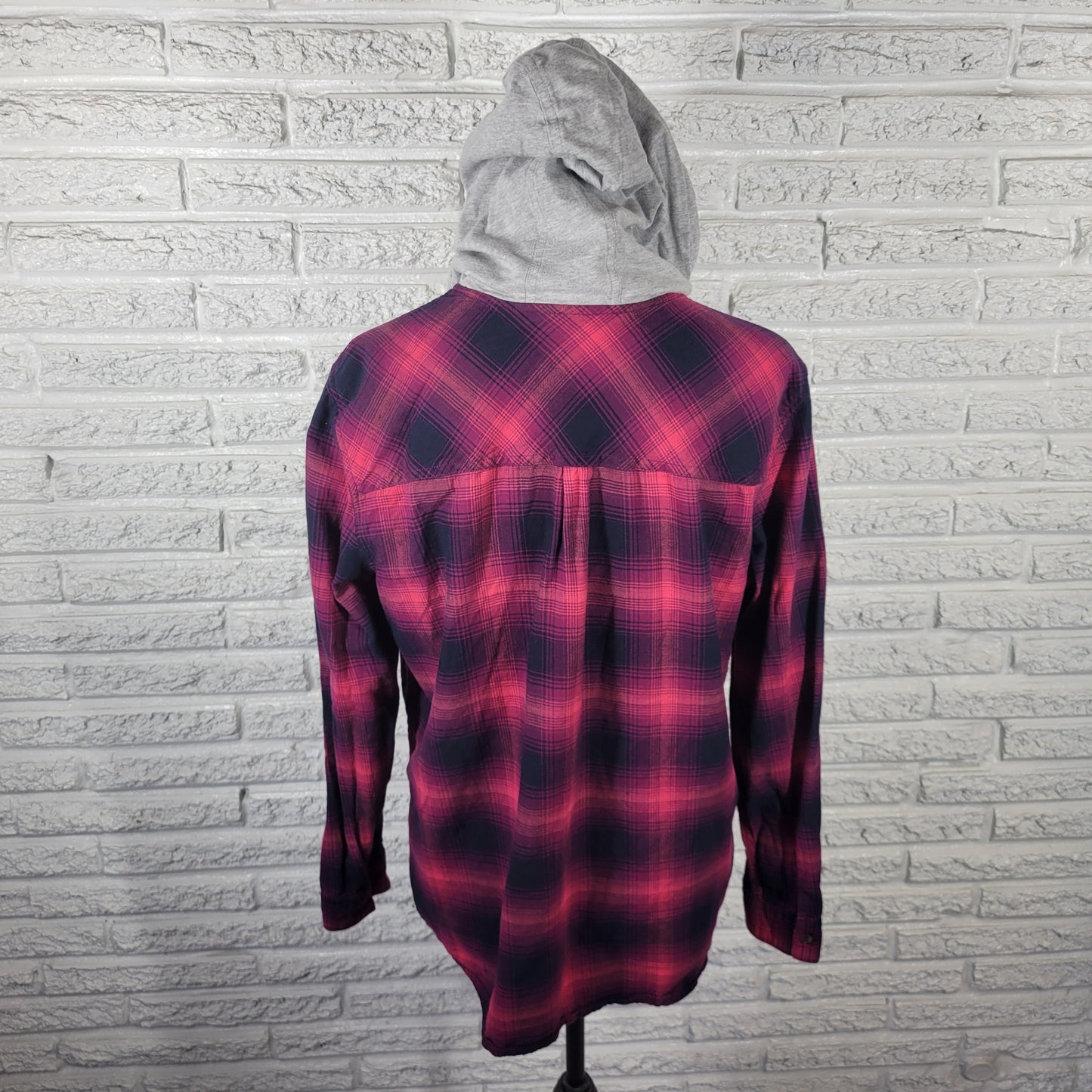 Eddie Bauer Women's XL Red Plaid Hoodie 100% Cotton Button Up Lightweight PLA20E