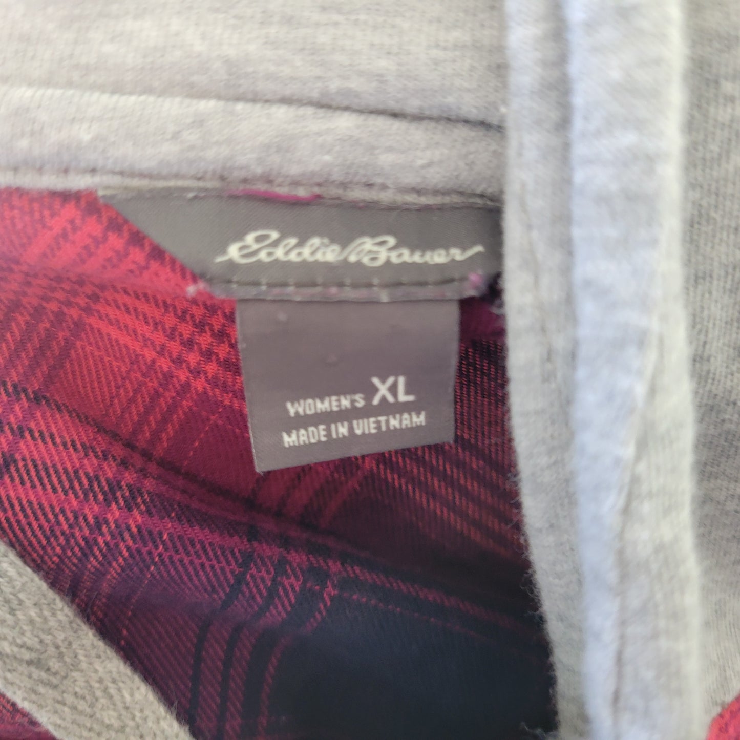 Eddie Bauer Women's XL Red Plaid Hoodie 100% Cotton Button Up Lightweight PLA20E