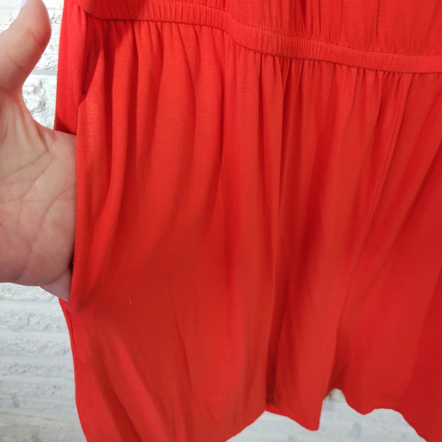 Lane Bryant Womens 22/24 Romper Red Off-Shoulder Ruffle Wide Leg Pockets RED70E