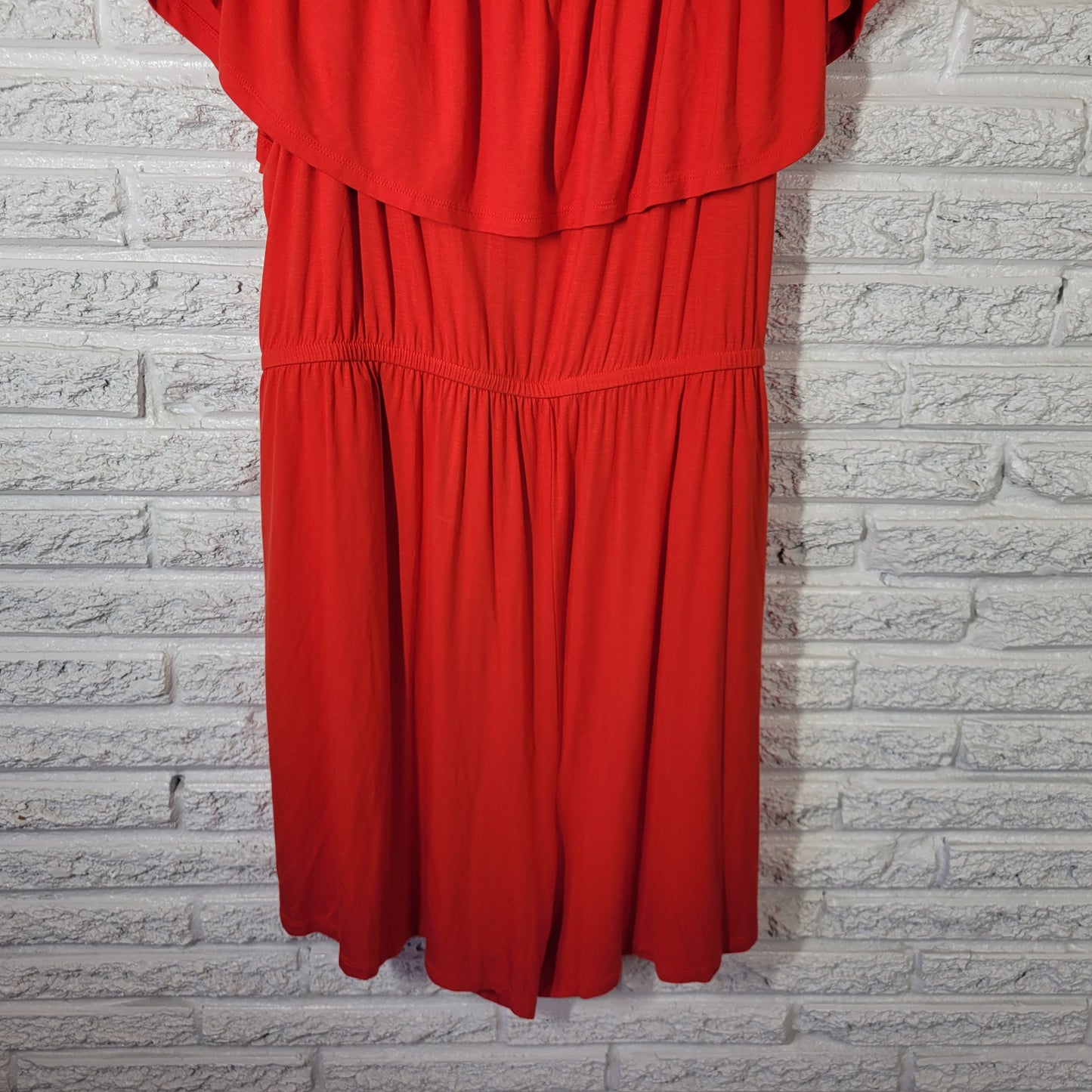 Lane Bryant Womens 22/24 Romper Red Off-Shoulder Ruffle Wide Leg Pockets RED70E