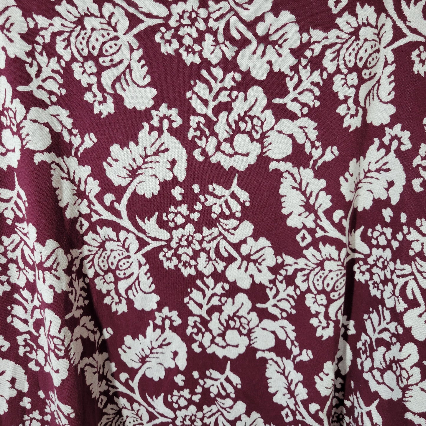 St. John's Bay Women's 3X Top Burgundy Floral 3/4 Sleeve Blouse Cotton FLO176XE