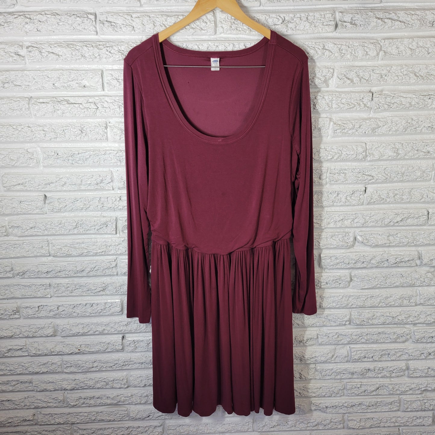 Old Navy Women's XXL Dress Burgundy Fit & Flare Pleated Ruched BUR4E