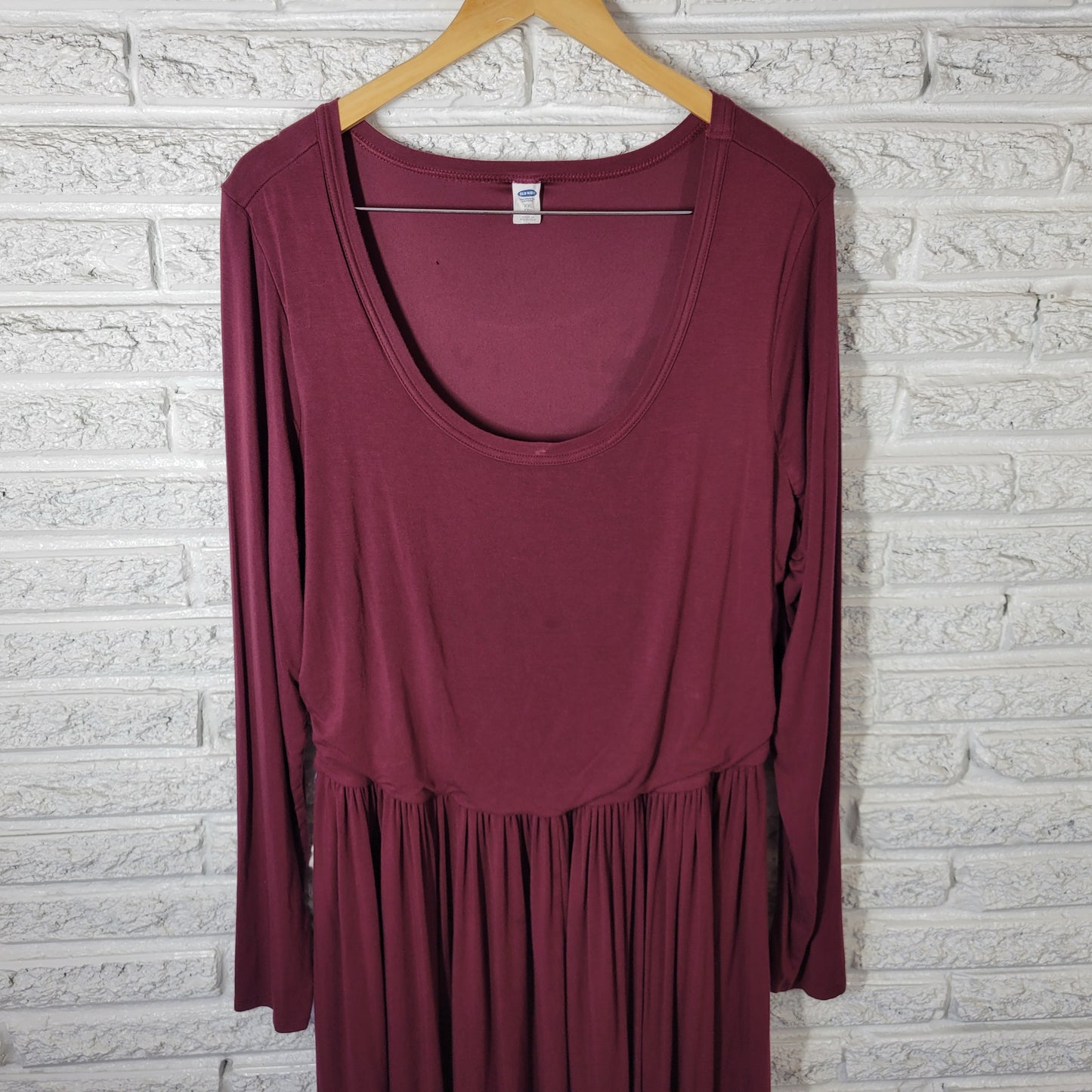 Old Navy Women's XXL Dress Burgundy Fit & Flare Pleated Ruched BUR4E