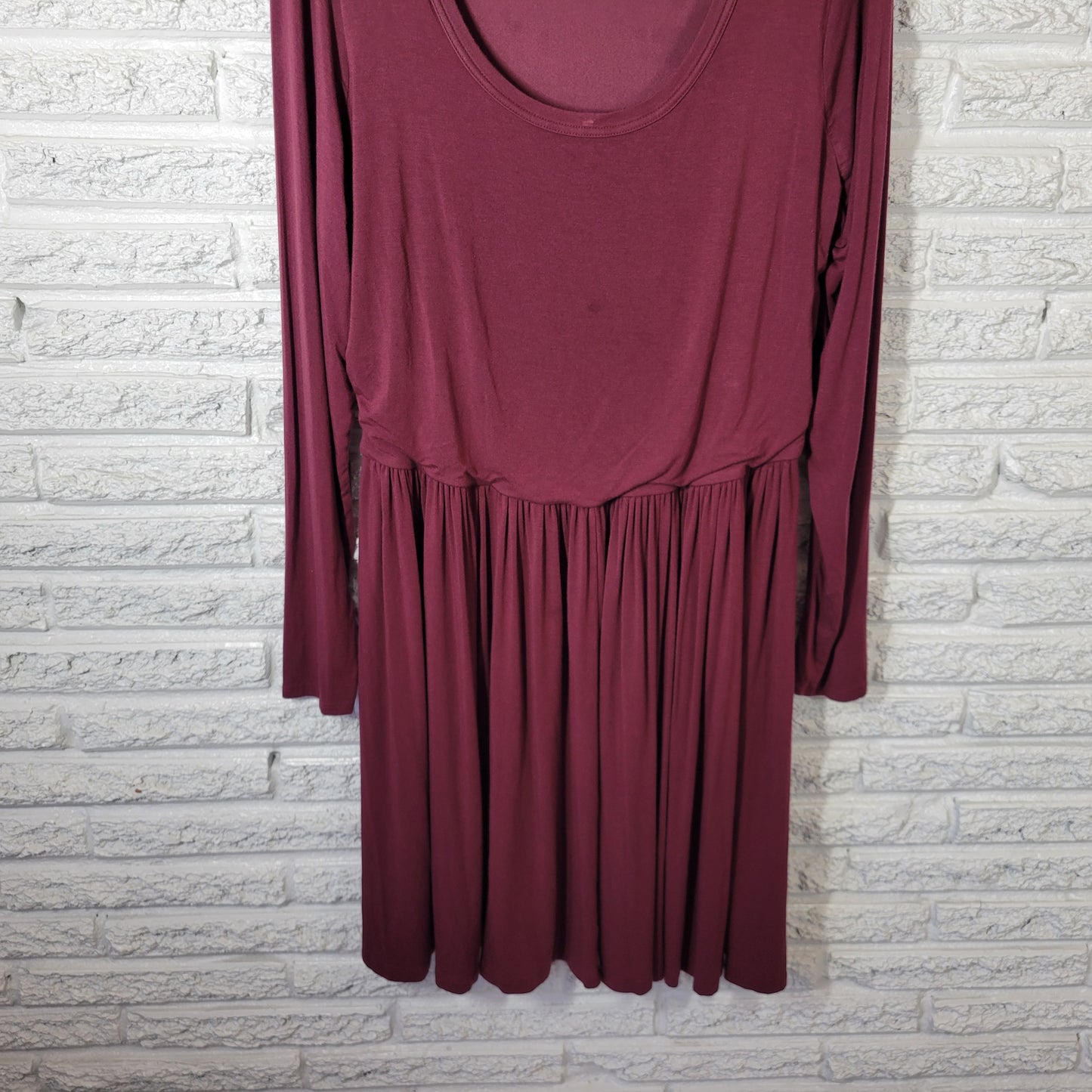 Old Navy Women's XXL Dress Burgundy Fit & Flare Pleated Ruched BUR4E