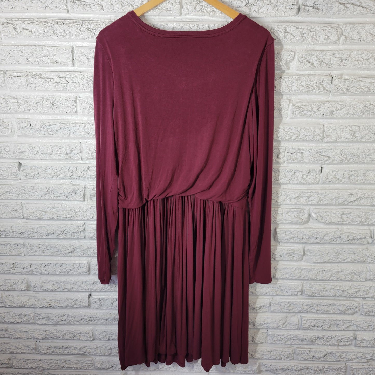 Old Navy Women's XXL Dress Burgundy Fit & Flare Pleated Ruched BUR4E