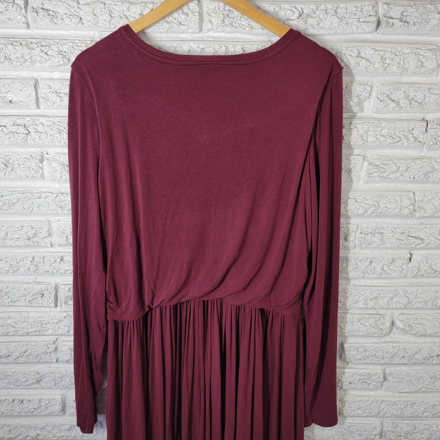 Old Navy Women's XXL Dress Burgundy Fit & Flare Pleated Ruched BUR4E