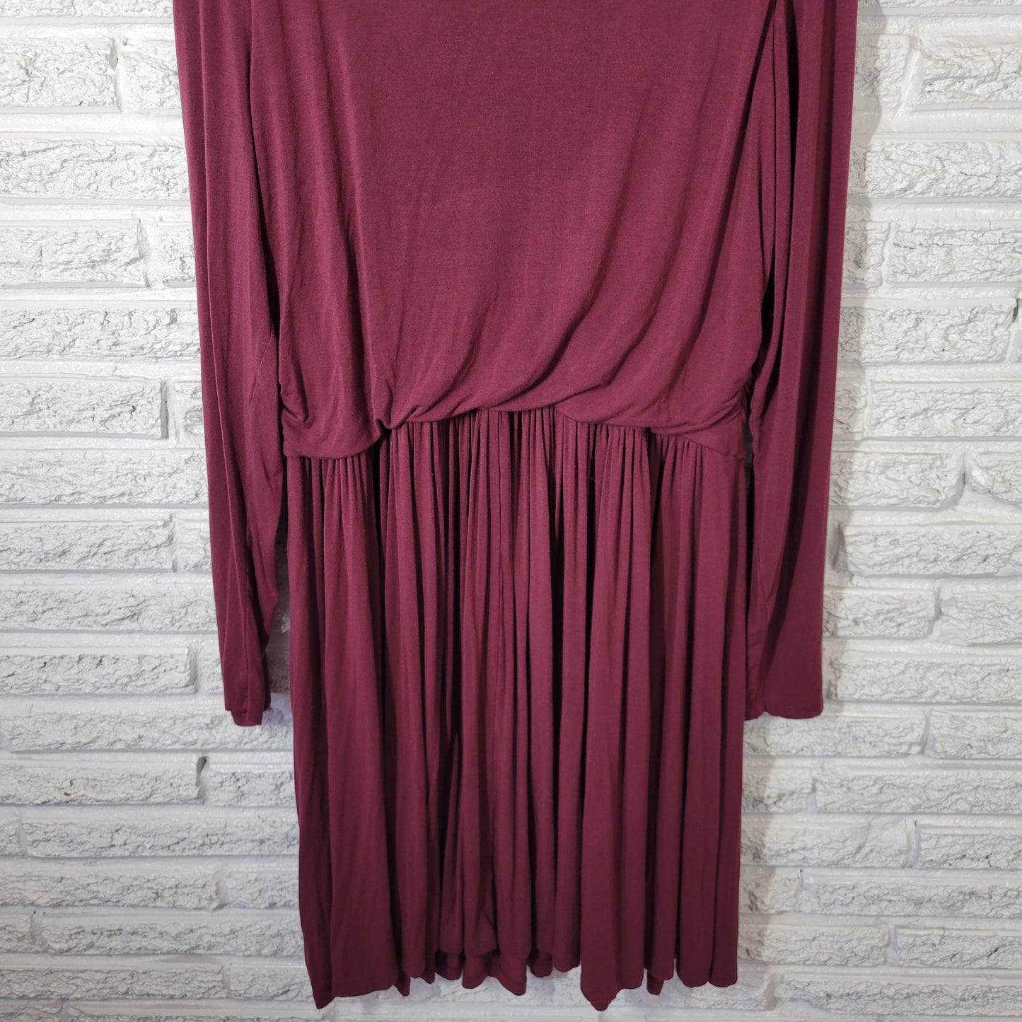 Old Navy Women's XXL Dress Burgundy Fit & Flare Pleated Ruched BUR4E