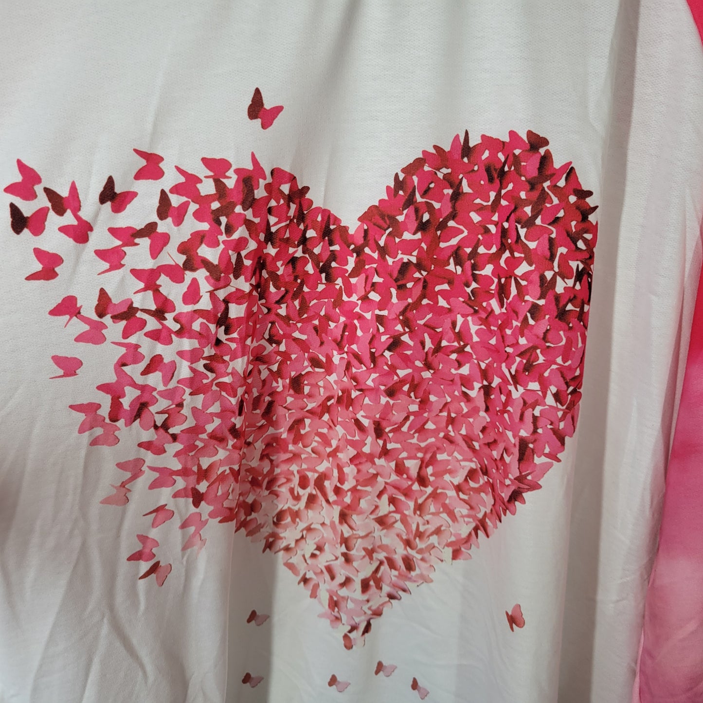 Valentine's Day Women's 5XL Tee Ombre Pink Butterfly Heart Long Raglan E1E
