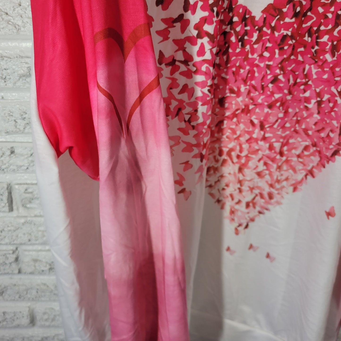 Valentine's Day Women's 5XL Tee Ombre Pink Butterfly Heart Long Raglan E1E