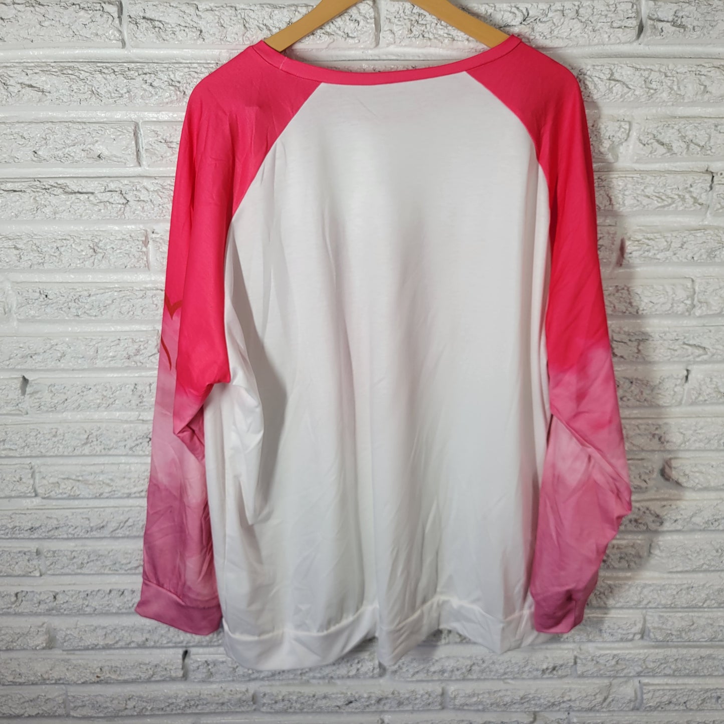 Valentine's Day Women's 5XL Tee Ombre Pink Butterfly Heart Long Raglan E1E