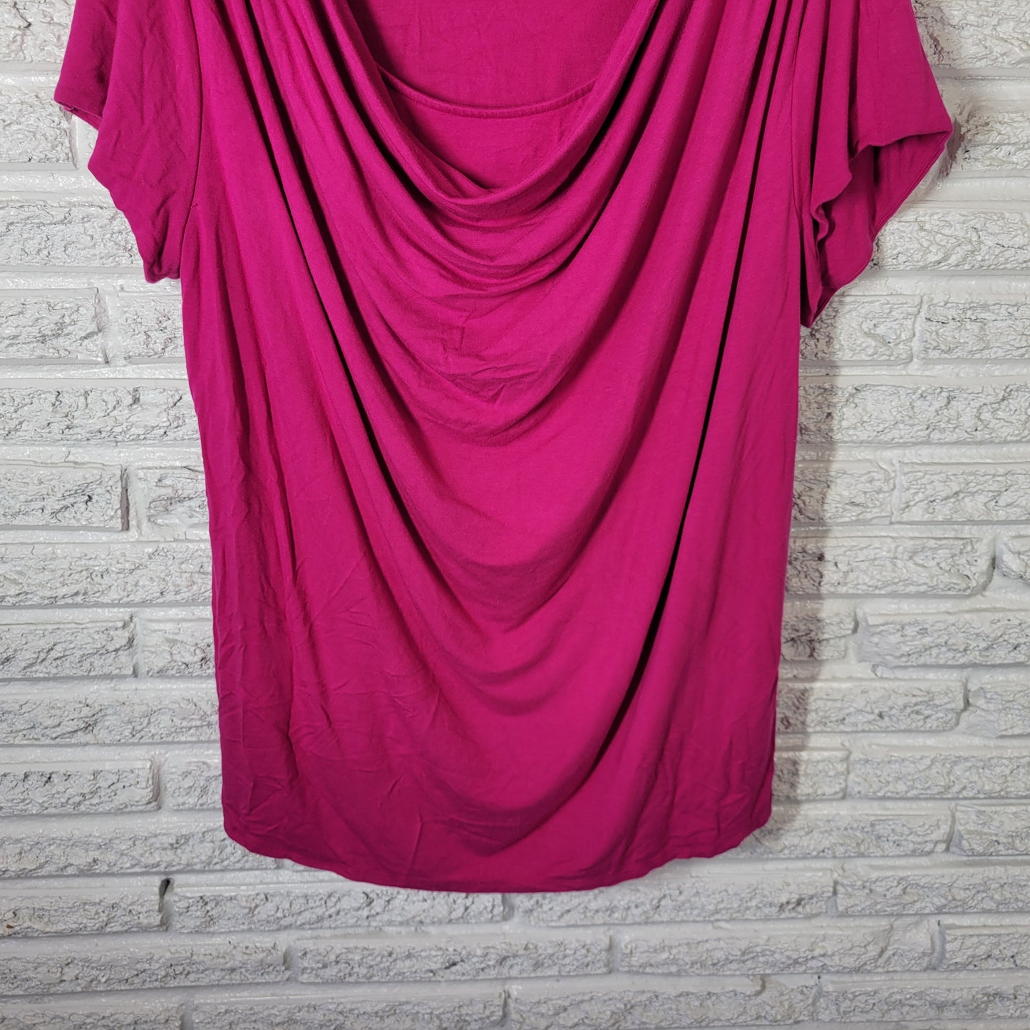 Avenue Women's Plus Size 22-24 Pink Top Blouse Cowl Neck Short Sleeve D8E