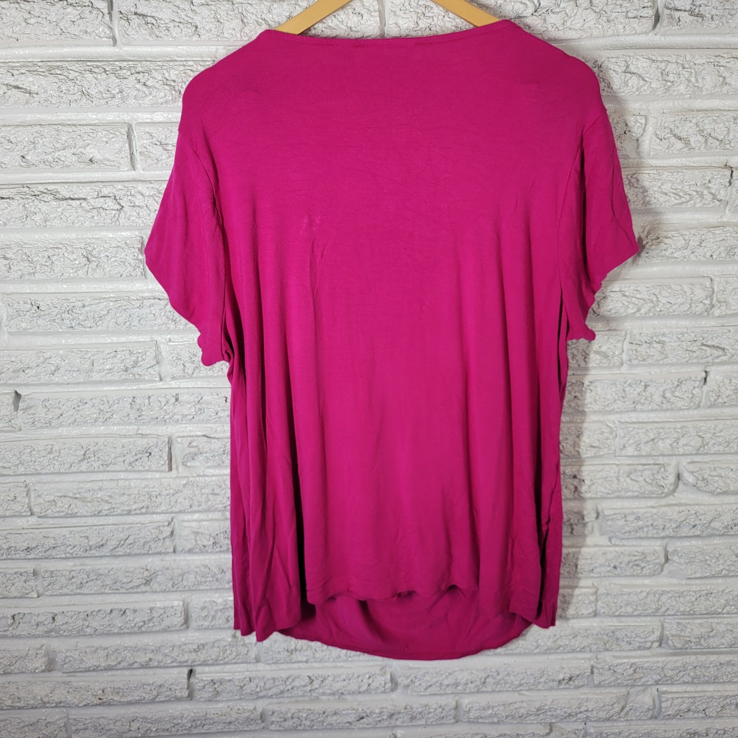 Avenue Women's Plus Size 22-24 Pink Top Blouse Cowl Neck Short Sleeve D8E