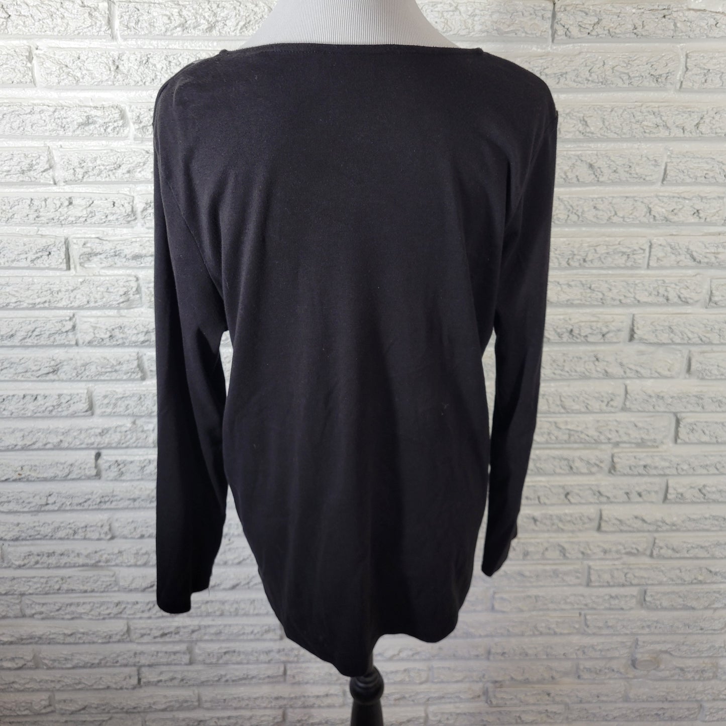 Soft Surroundings Women's 2X Top Black Paisley V-Neck Long Sleeve Cotton BLA101E