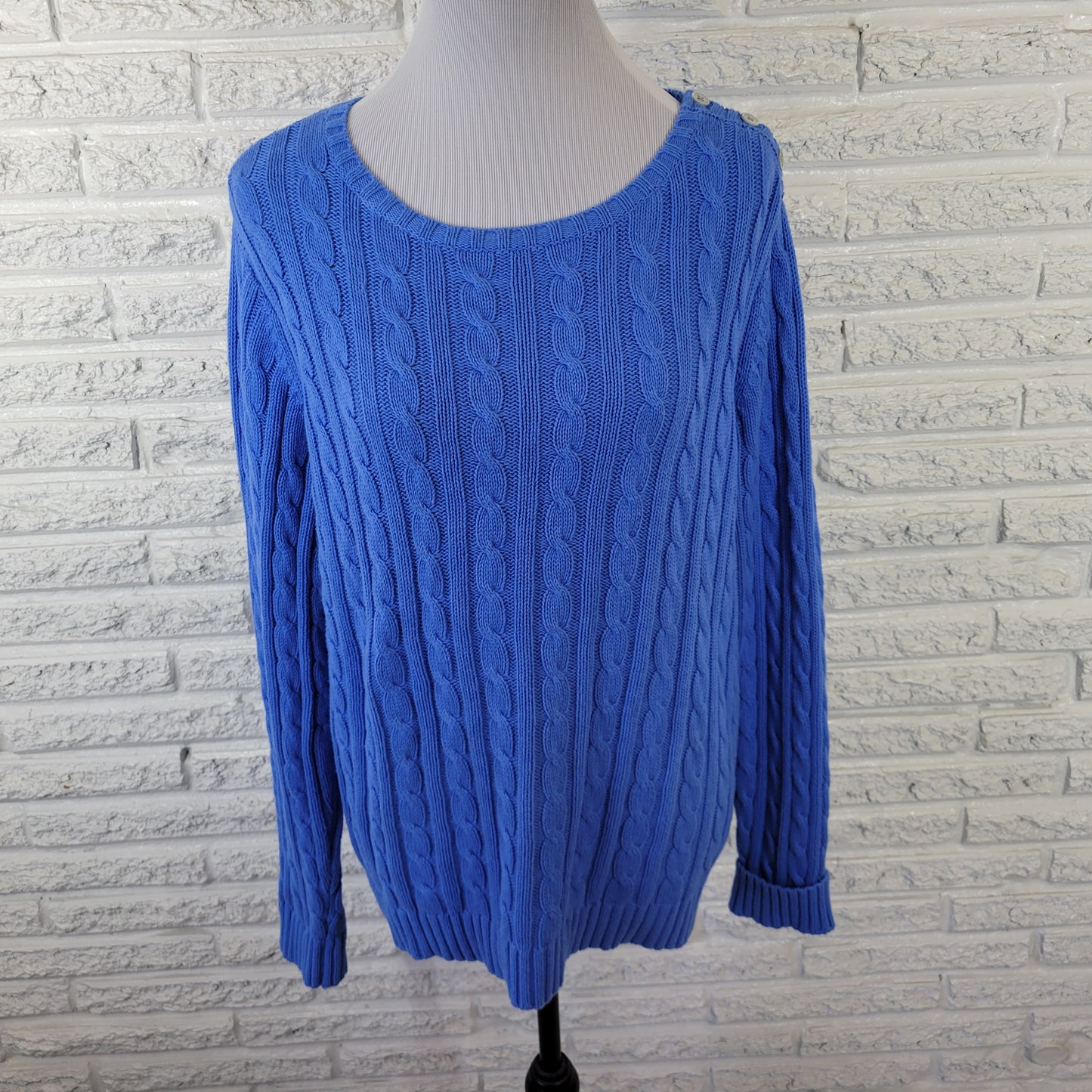 Lands' End Women's 0X 14W Blue Cable Knit Sweater 100% Cotton Pullover SWE104E