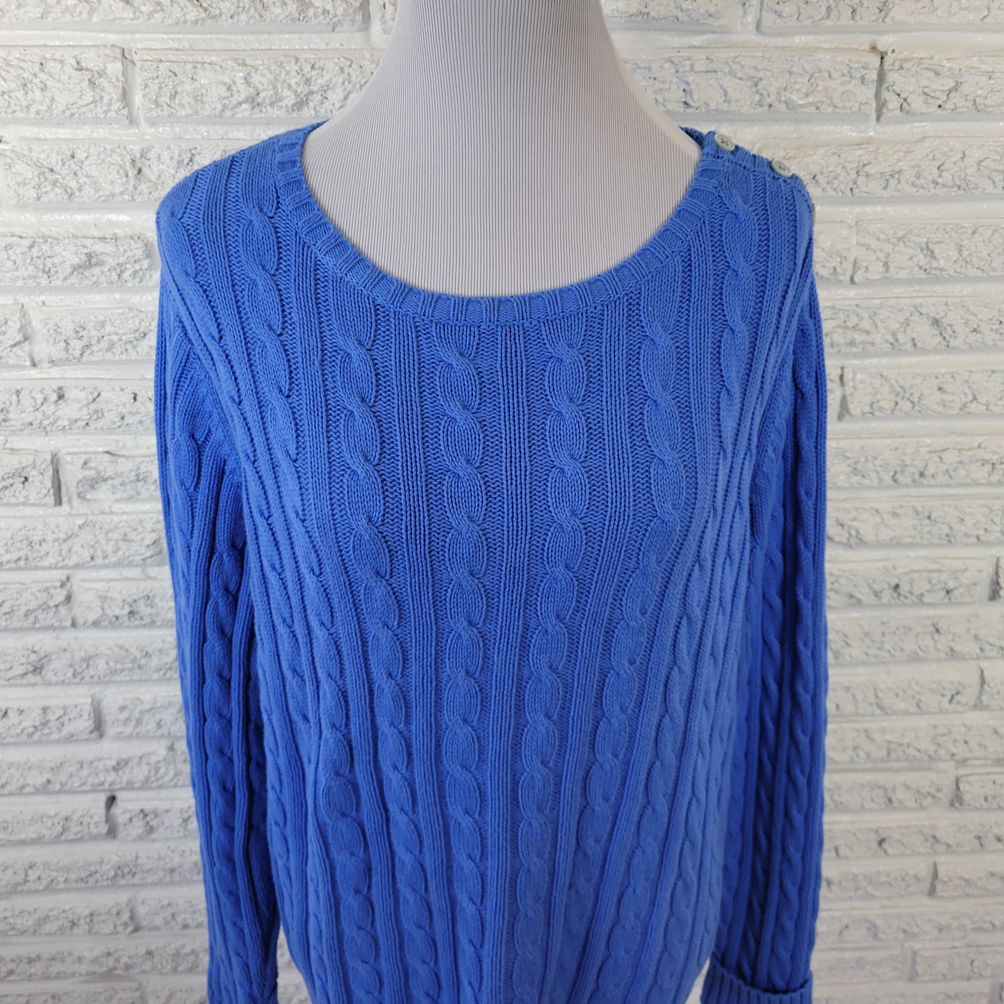 Lands' End Women's 0X 14W Blue Cable Knit Sweater 100% Cotton Pullover SWE104E
