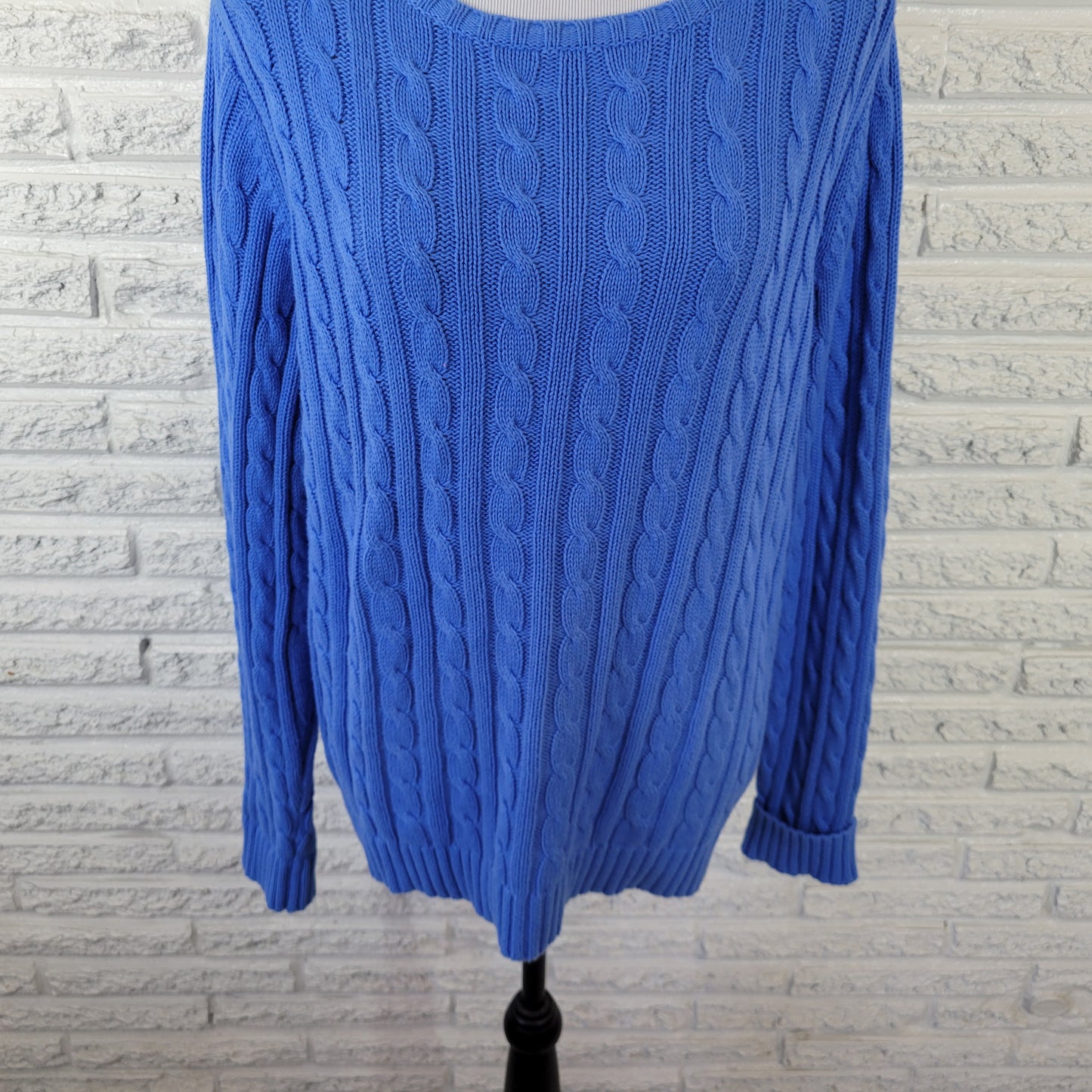Lands' End Women's 0X 14W Blue Cable Knit Sweater 100% Cotton Pullover SWE104E
