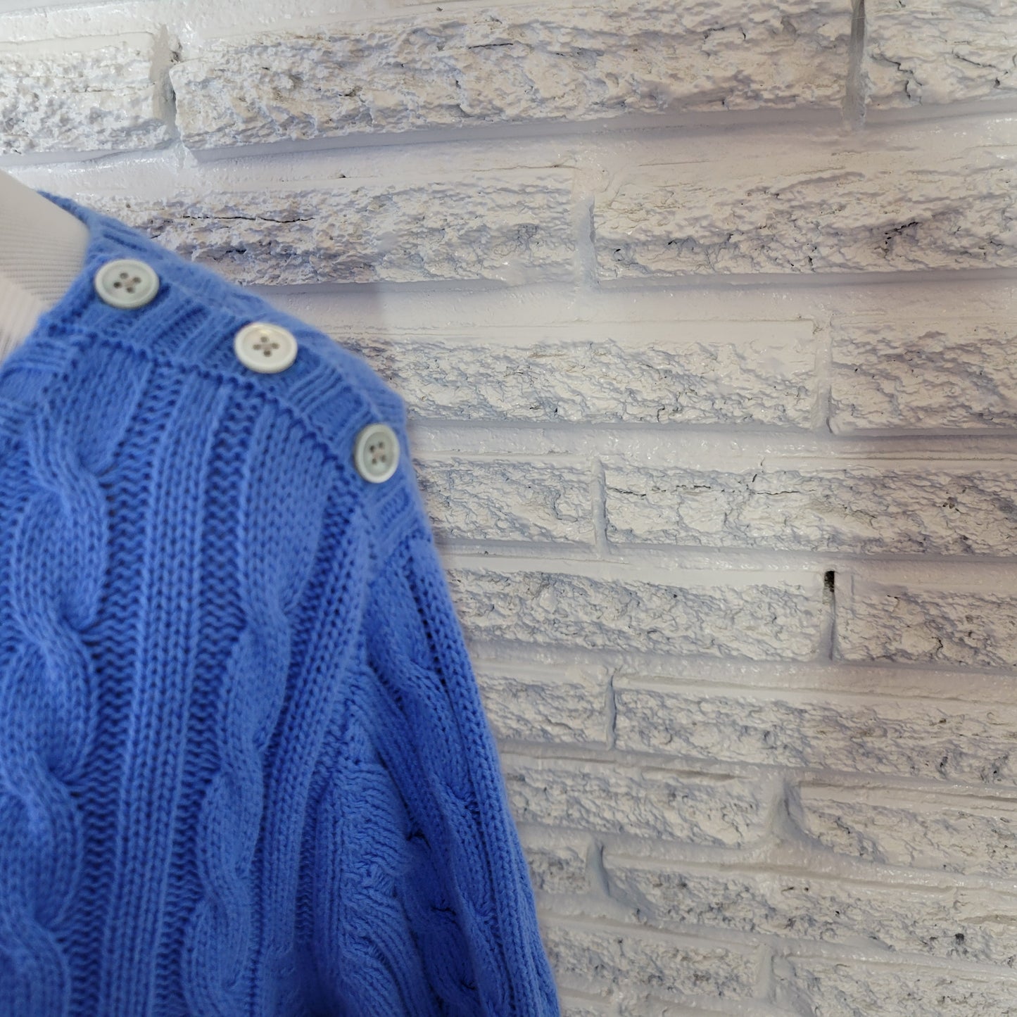 Lands' End Women's 0X 14W Blue Cable Knit Sweater 100% Cotton Pullover SWE104E