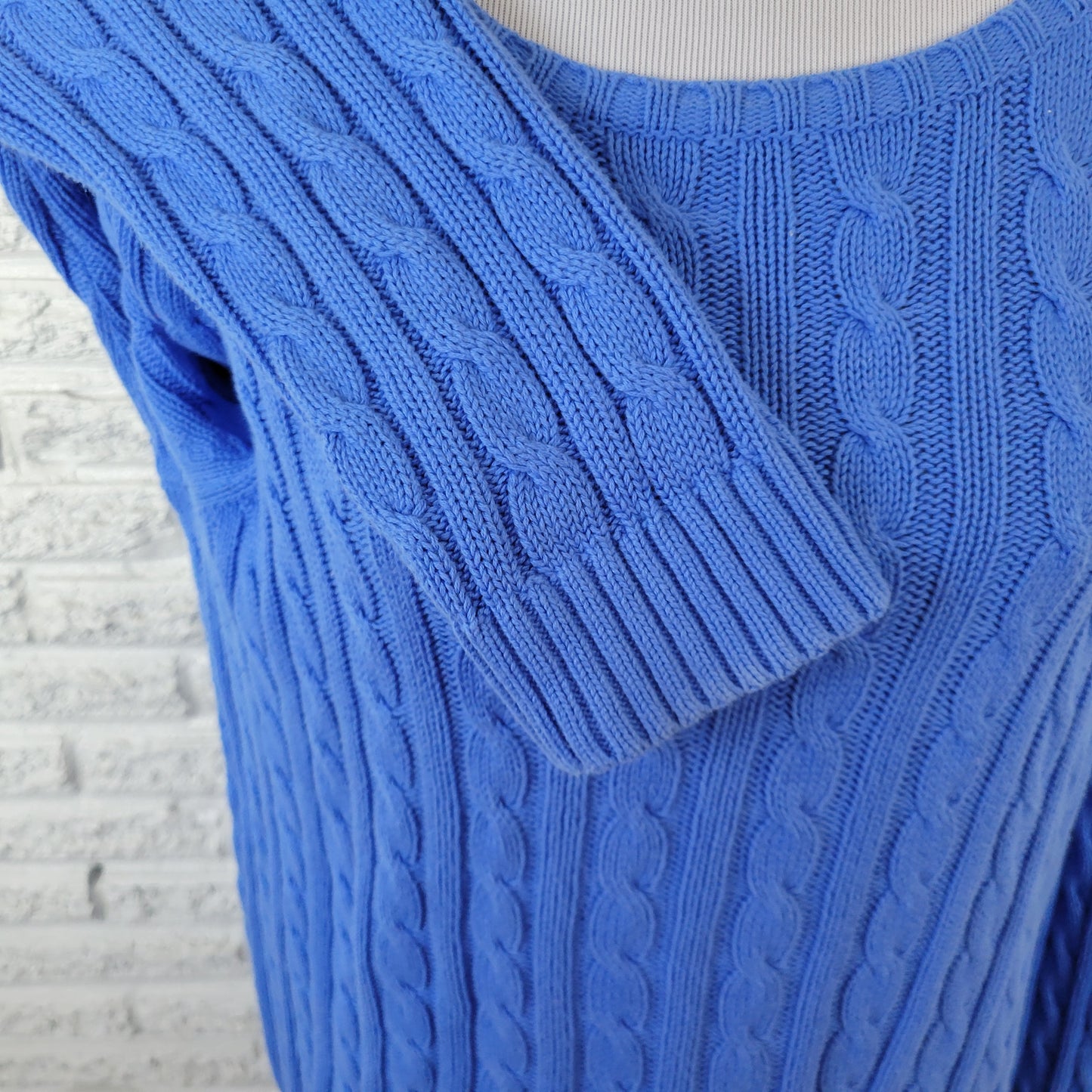 Lands' End Women's 0X 14W Blue Cable Knit Sweater 100% Cotton Pullover SWE104E