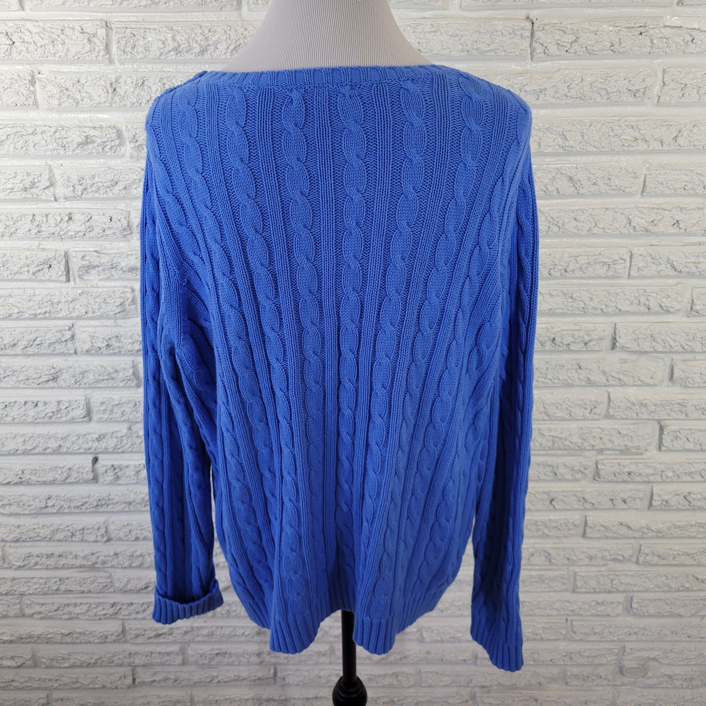 Lands' End Women's 0X 14W Blue Cable Knit Sweater 100% Cotton Pullover SWE104E