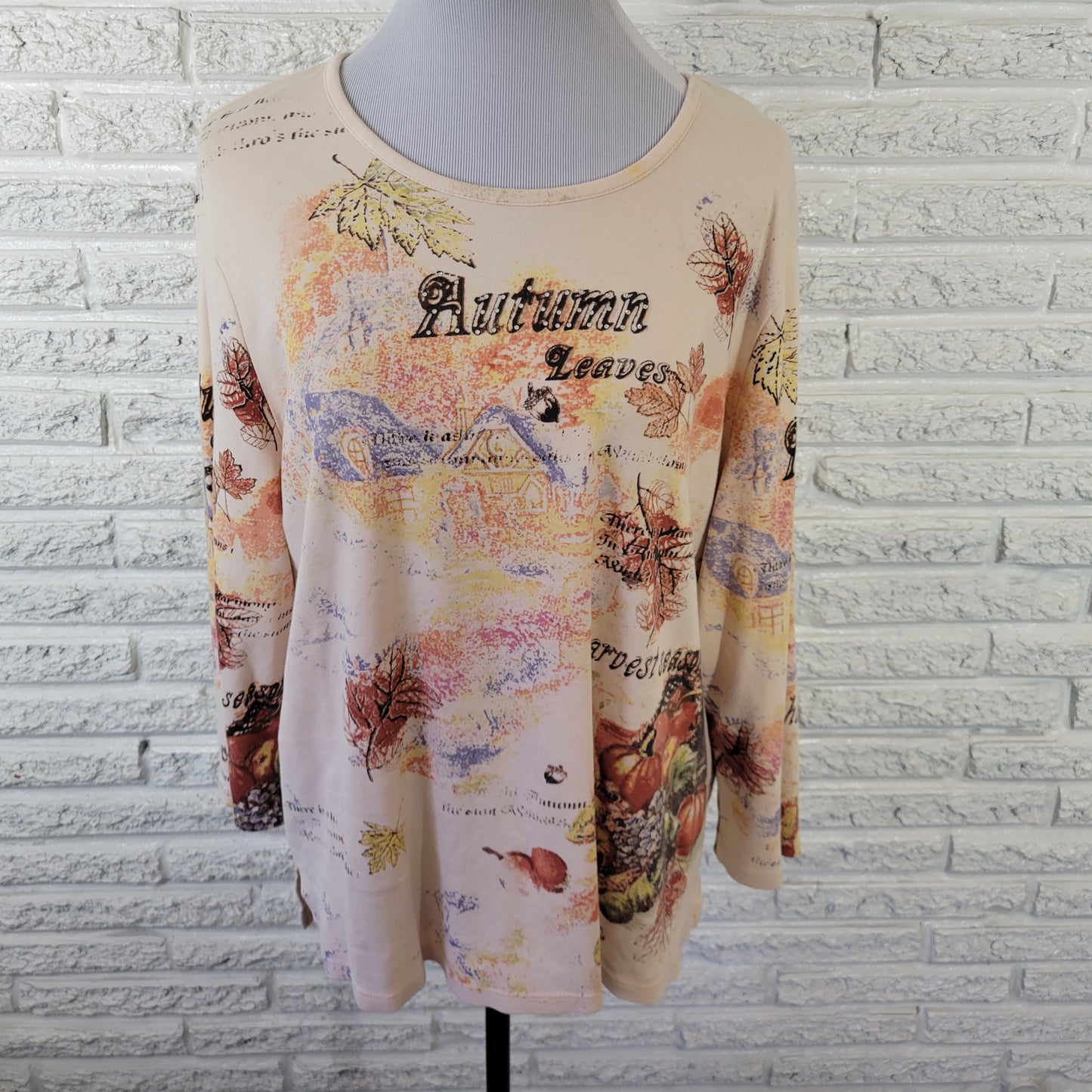 Allison Daley 2X Women's Top 100% Cotton Autumn Leaves Print D4E