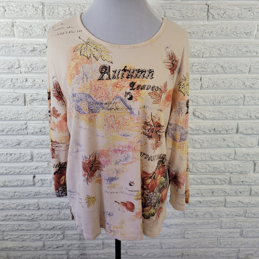 Allison Daley 2X Women's Top 100% Cotton Autumn Leaves Print D4E