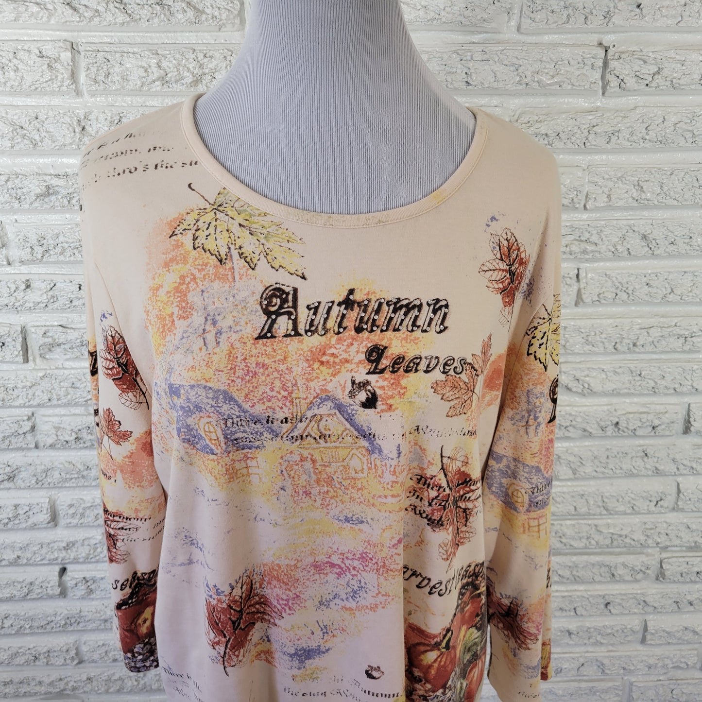 Allison Daley 2X Women's Top 100% Cotton Autumn Leaves Print D4E