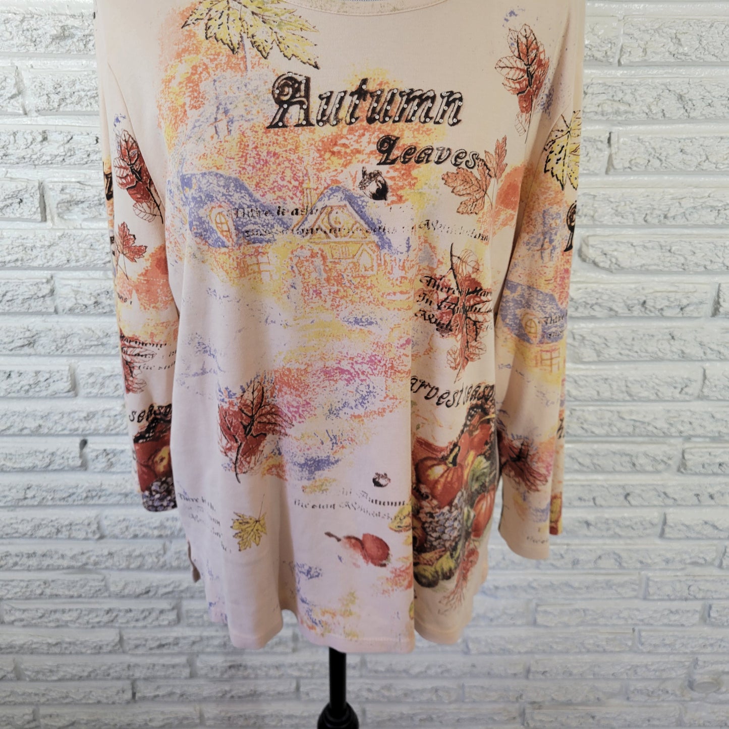 Allison Daley 2X Women's Top 100% Cotton Autumn Leaves Print D4E