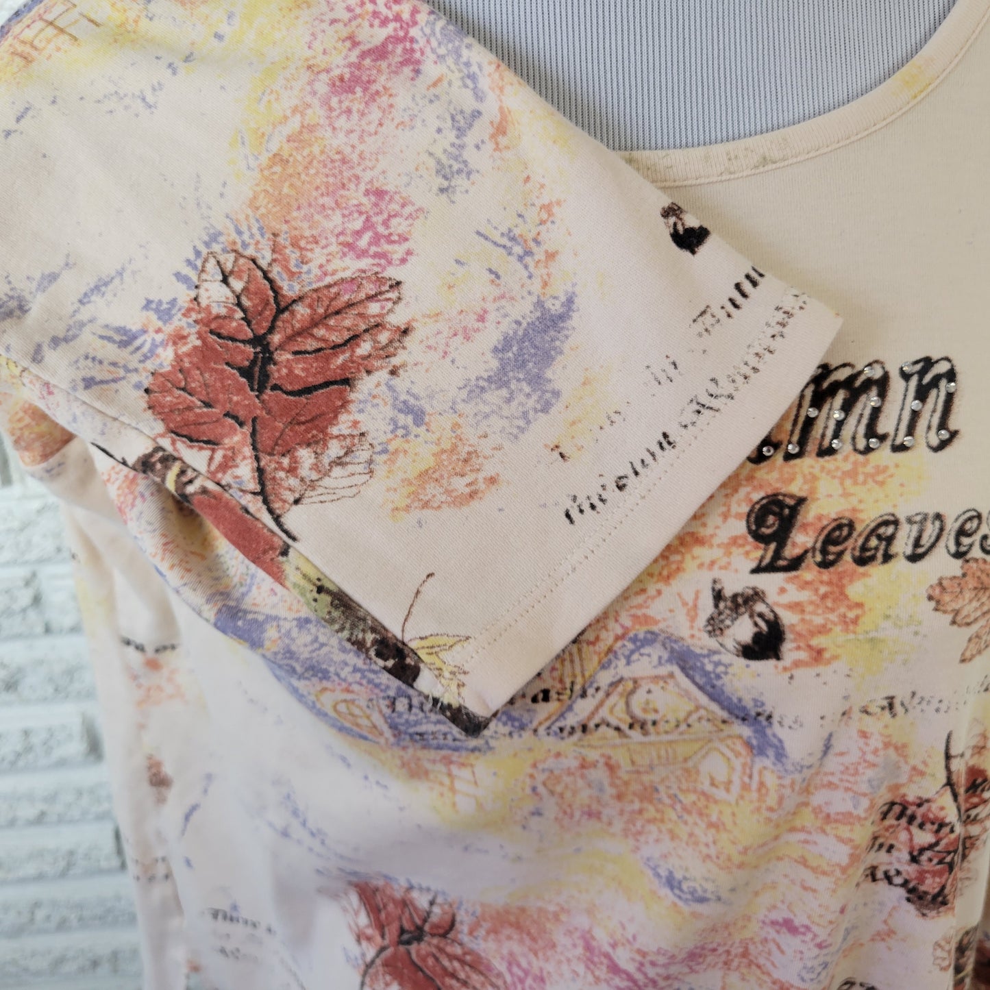 Allison Daley 2X Women's Top 100% Cotton Autumn Leaves Print D4E