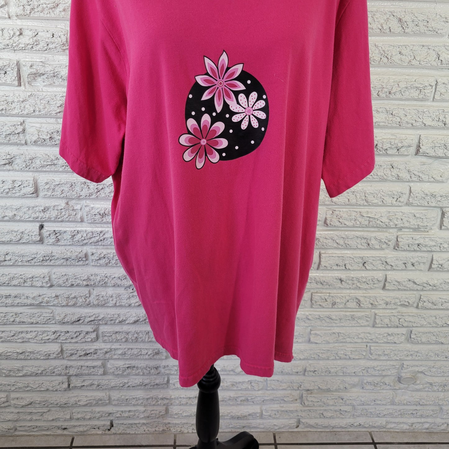 Dreams Co Women's 1X Pink Floral Tunic T-Shirt 100% Cotton Short Sleeve PIN57E