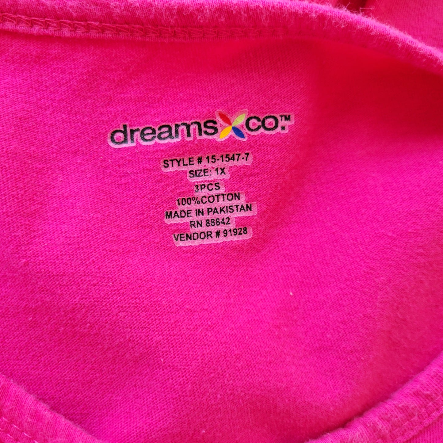 Dreams Co Women's 1X Pink Floral Tunic T-Shirt 100% Cotton Short Sleeve PIN57E