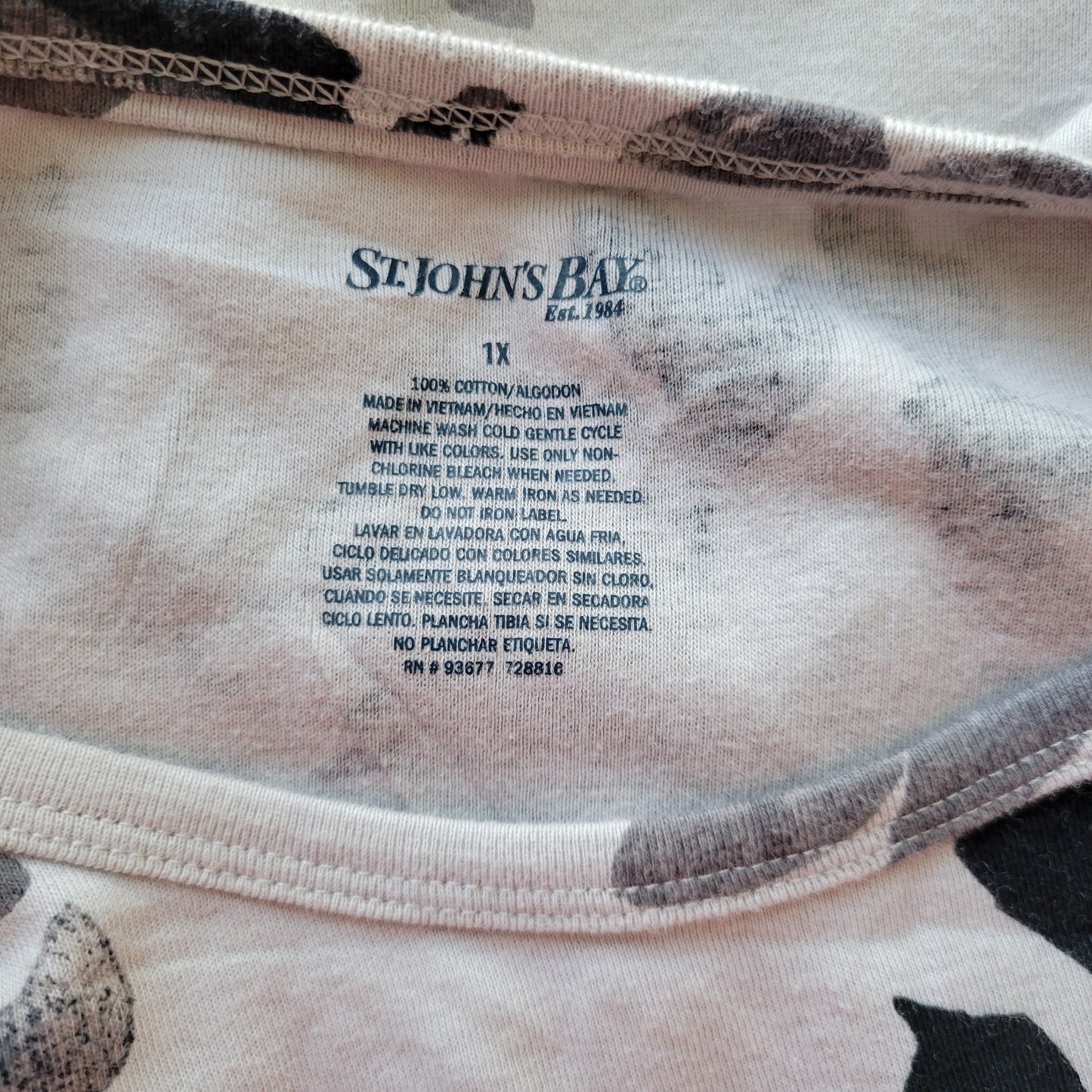 St John's Bay Women's 2X Gray Black Floral Cotton Long Sleeve T Shirt FLO250E