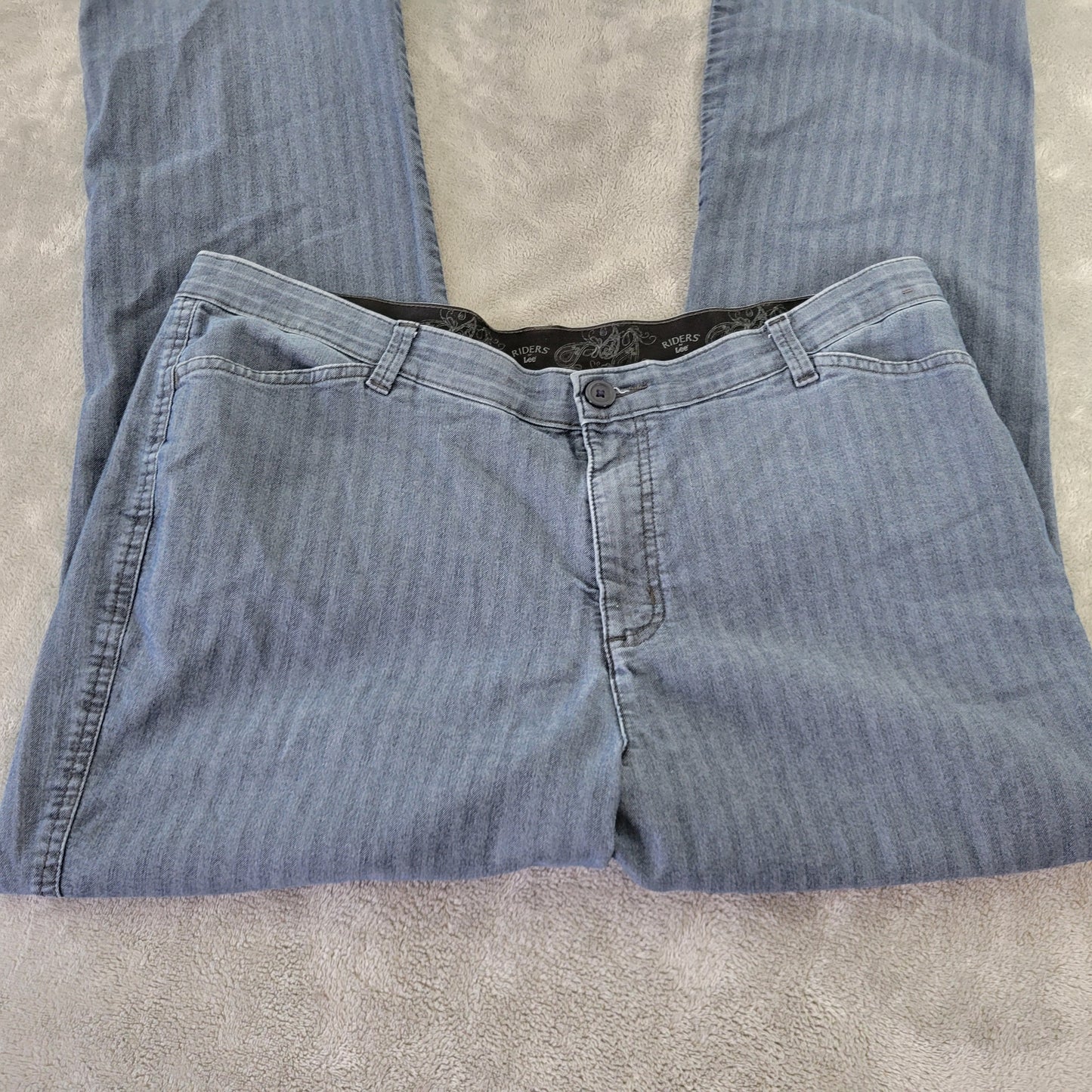 Riders By Lee Women's Size 18 Pants Blue Striped Elastic Waist STR191E
