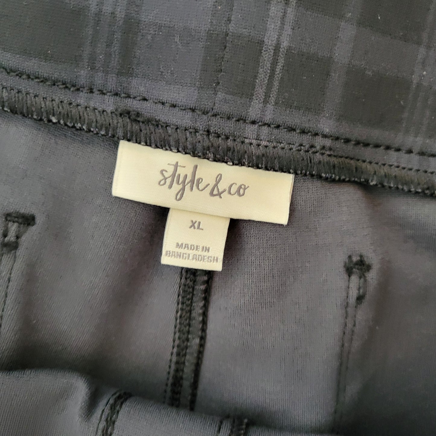 Style & Co Women's XL Black Gray Plaid Pull-On Crop Pants Straight PLA37E