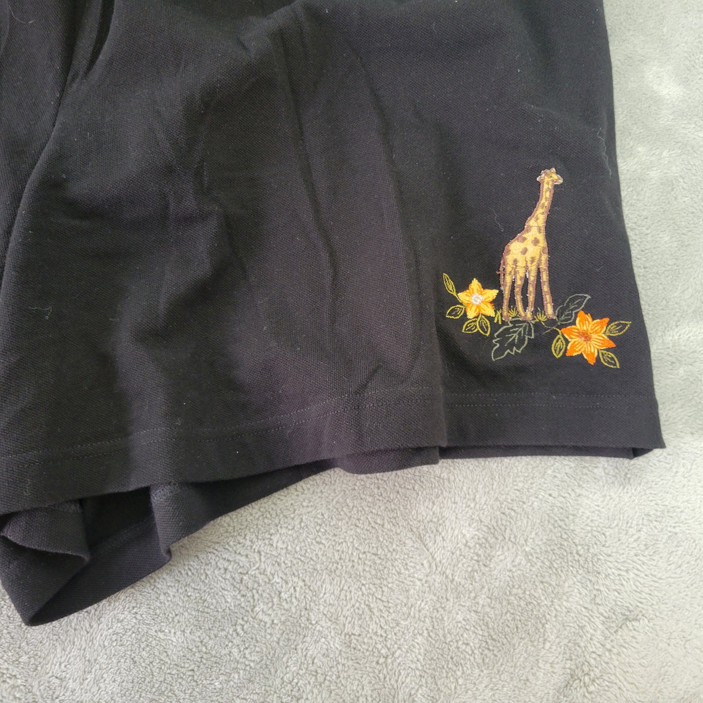Victoria Jones Womens 2X Plus Black Cotton Shorts Giraffe Applique BLA154E