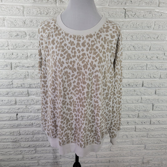 Old Navy Women's 2X Plus Tan White Animal Print Sweatshirt Cotton Blend SWE186E