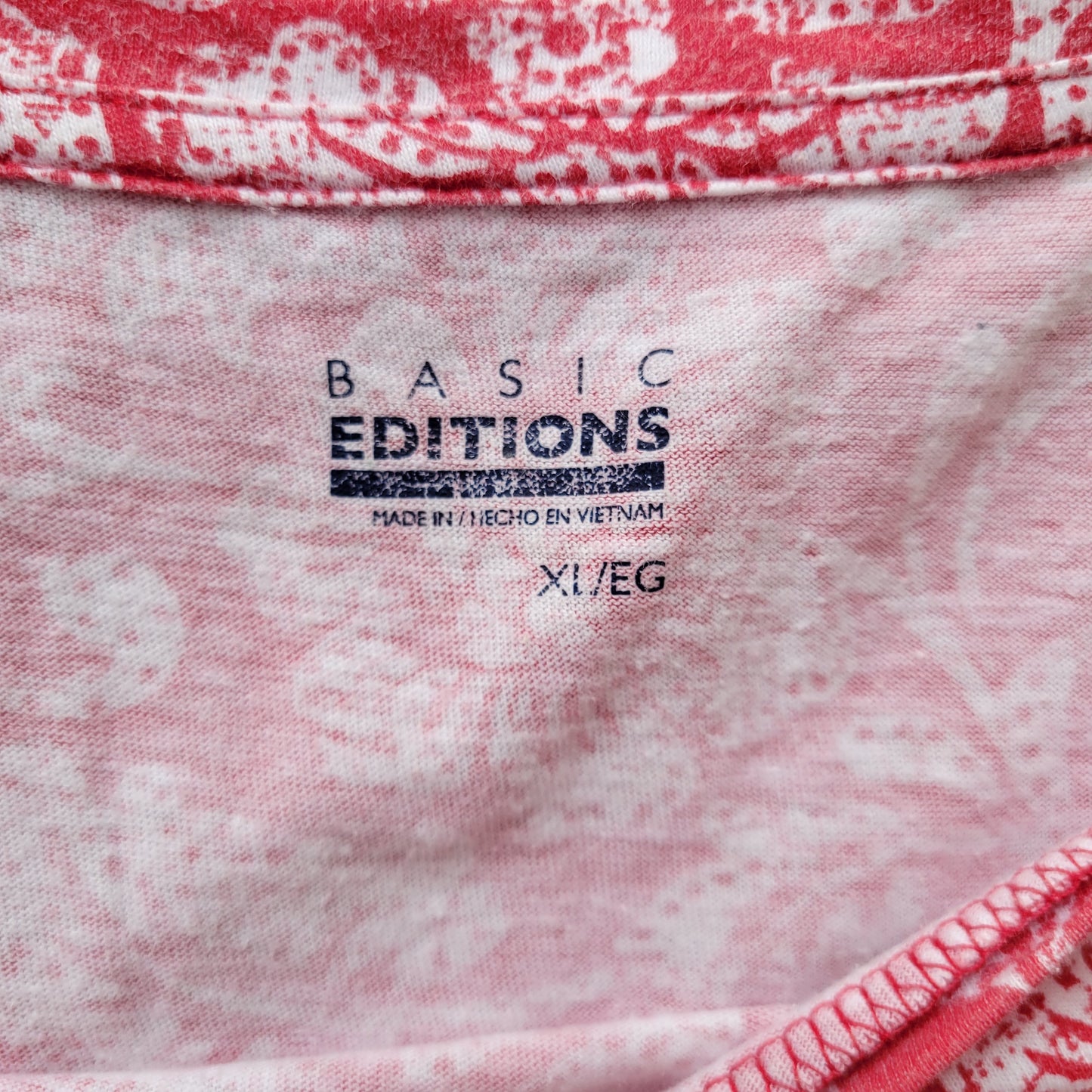 Basic Editions Women's XL Red White Floral T-Shirt Cotton Blend FLO32E