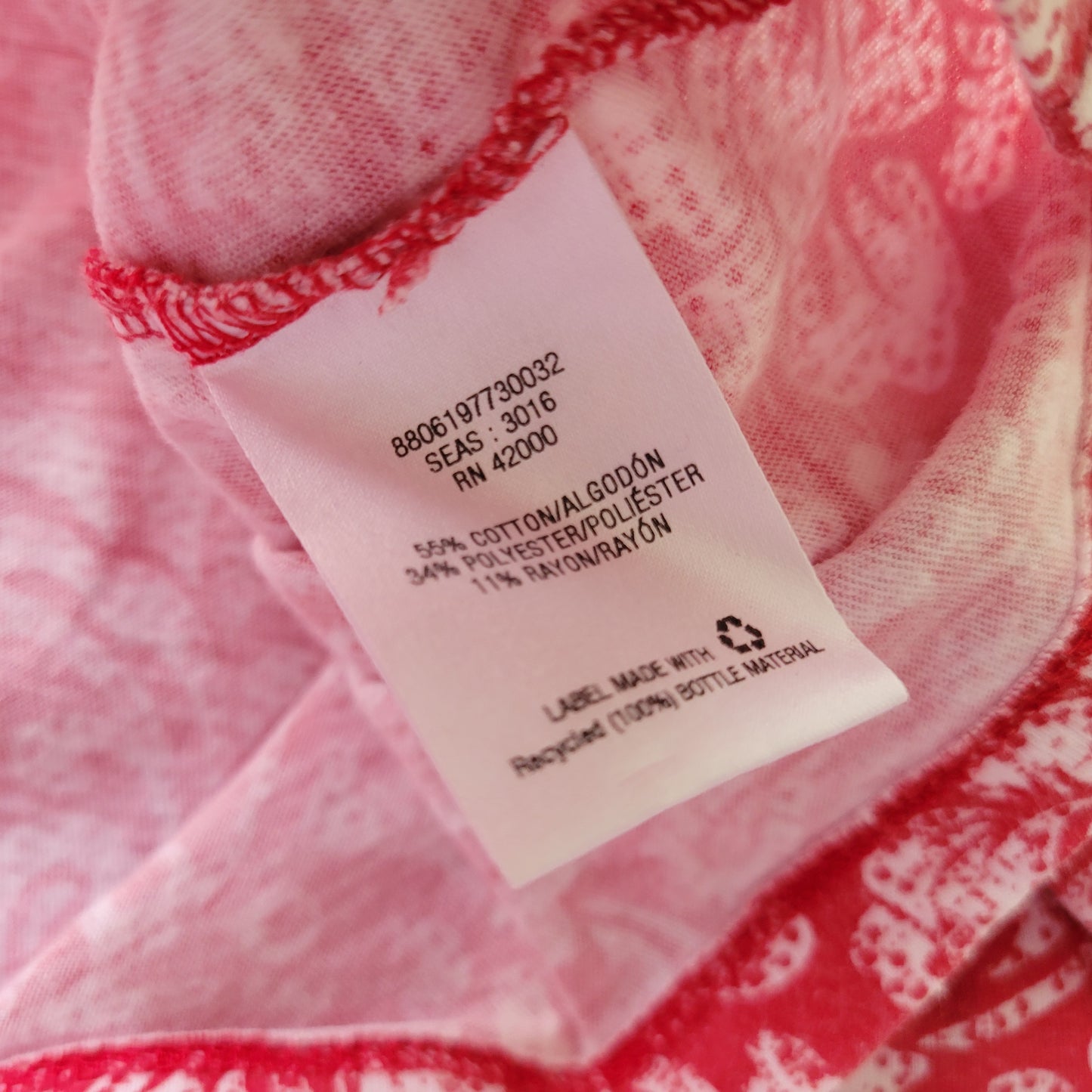 Basic Editions Women's XL Red White Floral T-Shirt Cotton Blend FLO32E