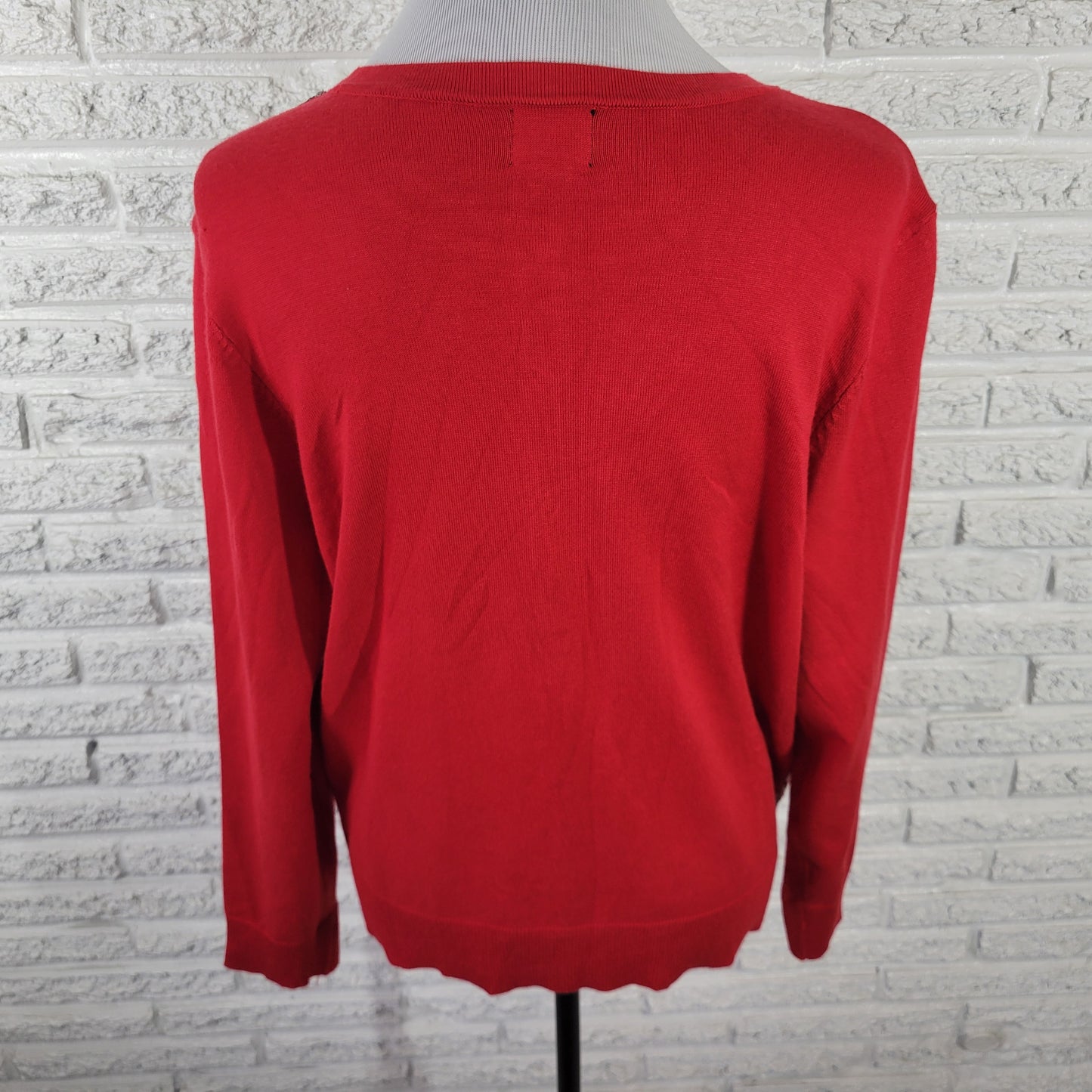 JM Collection Women's XL Red Sequin Cardigan Sweater Crew Neck Knit RED71E