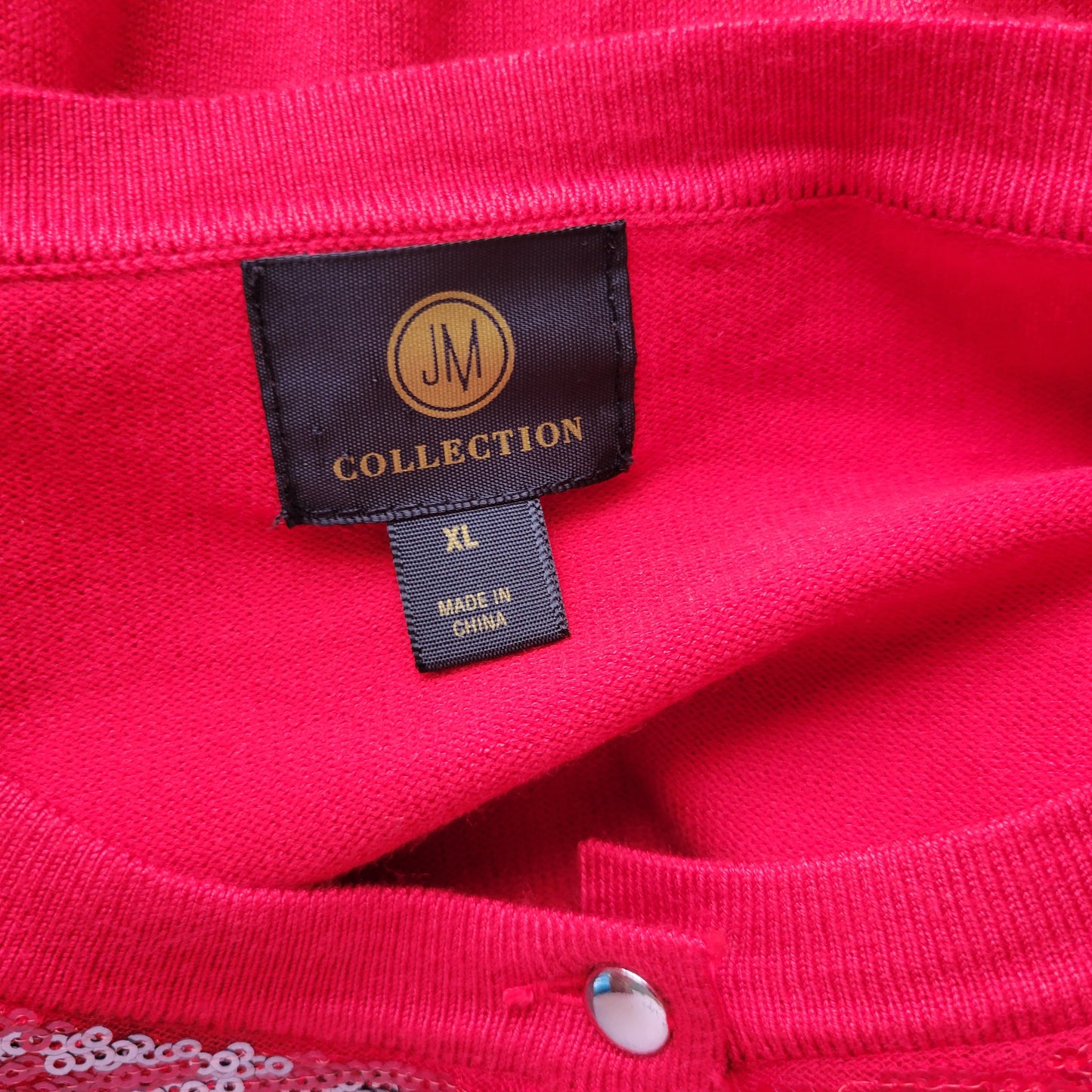 JM Collection Women's XL Red Sequin Cardigan Sweater Crew Neck Knit RED71E