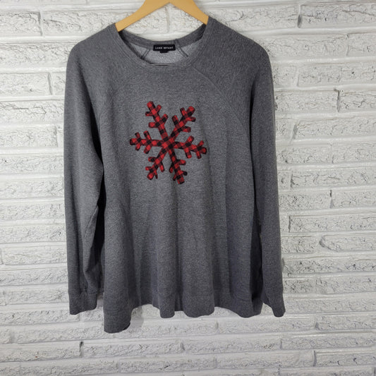 Lane Bryant Women's 22/24 Gray Sweatshirt Snowflake Applique Long Sleeve SWE184E