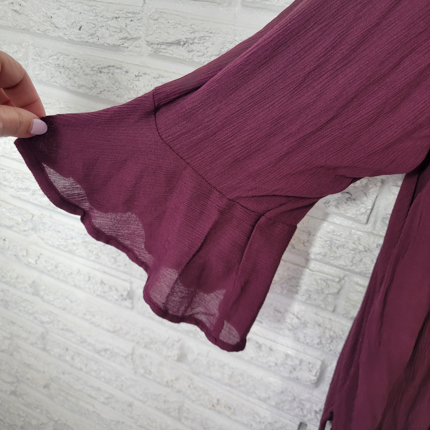 Catherines 3X Plus Purple Tunic Blouse Beaded V-Neck Long Bell Sleeve PUR45E