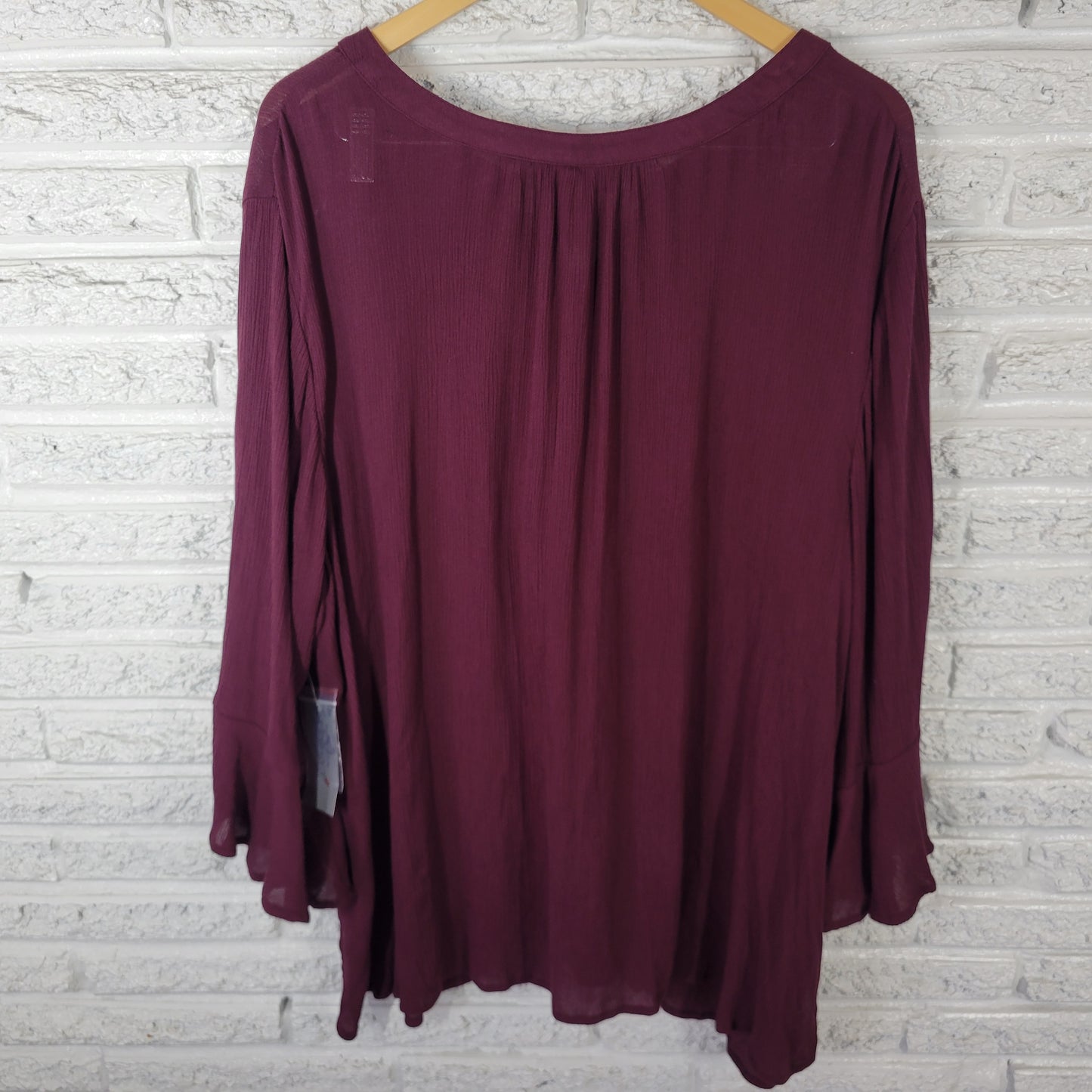 Catherines 3X Plus Purple Tunic Blouse Beaded V-Neck Long Bell Sleeve PUR45E