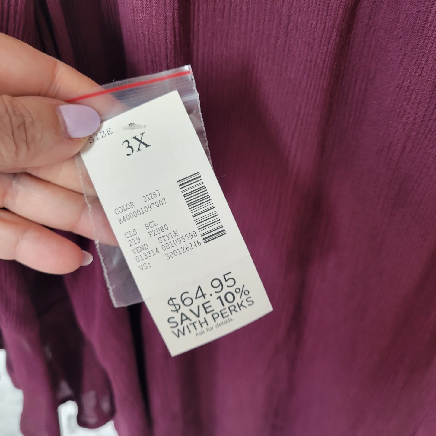 Catherines 3X Plus Purple Tunic Blouse Beaded V-Neck Long Bell Sleeve PUR45E