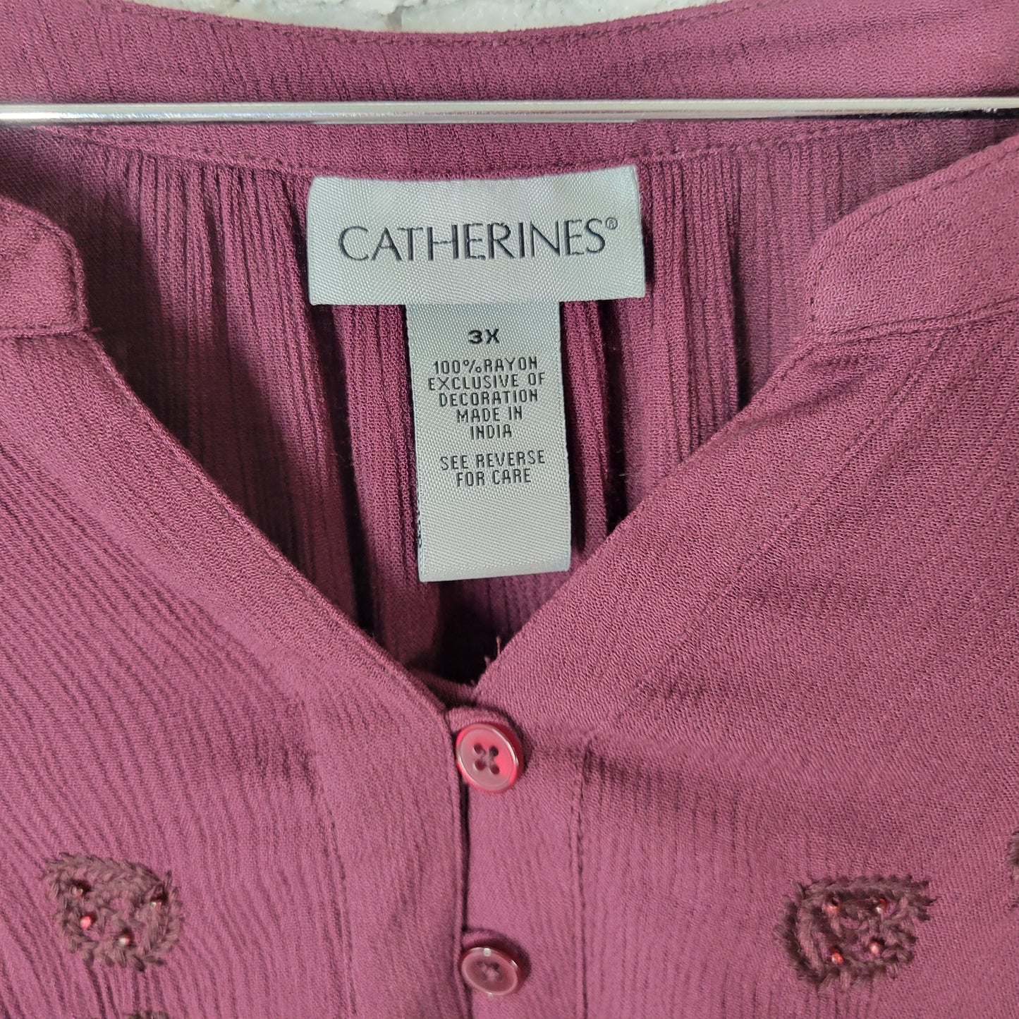 Catherines 3X Plus Purple Tunic Blouse Beaded V-Neck Long Bell Sleeve PUR45E