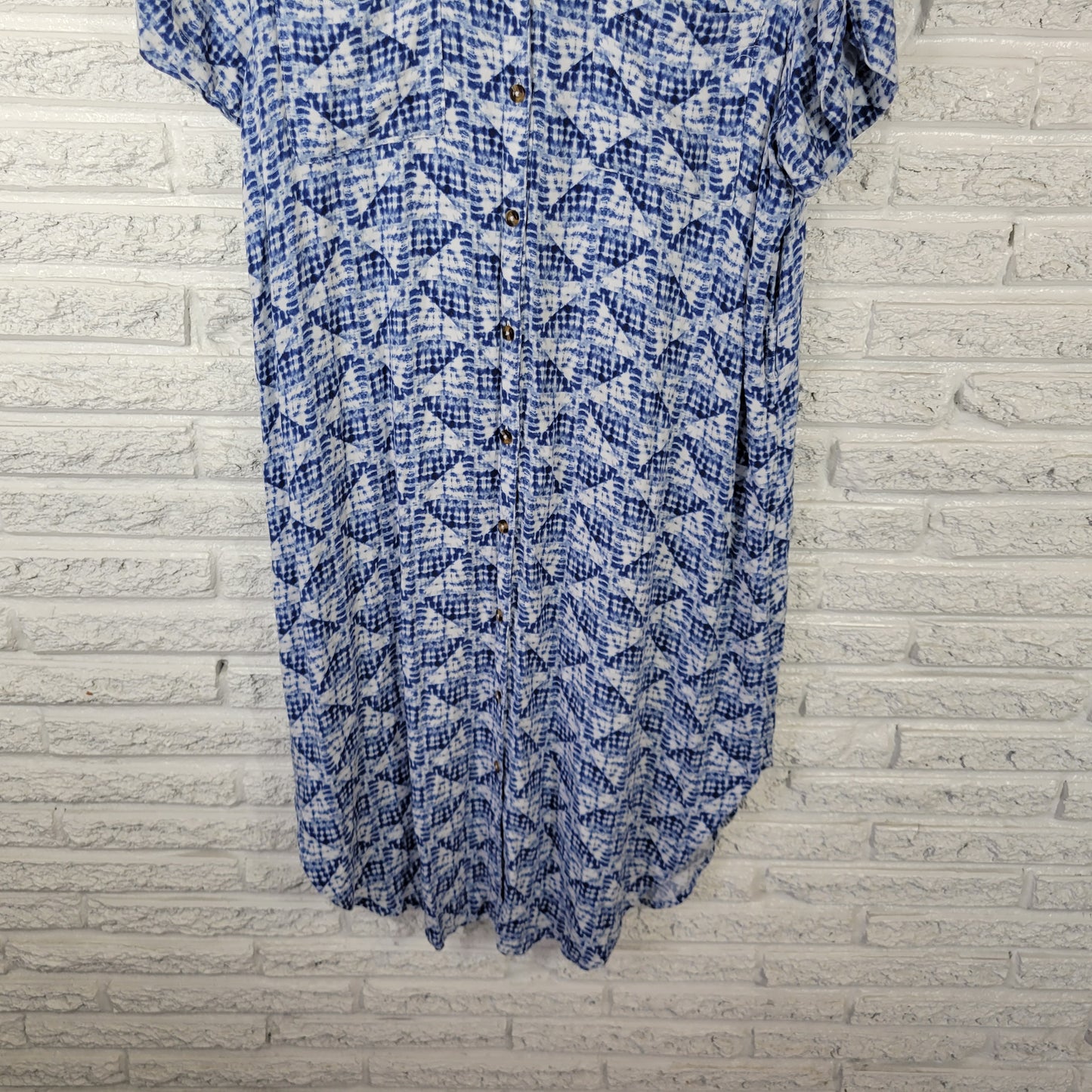Sonoma Women's XL Blue Tie-Dye Shirt Dress Rayon Knee Length Button Up TIE39E