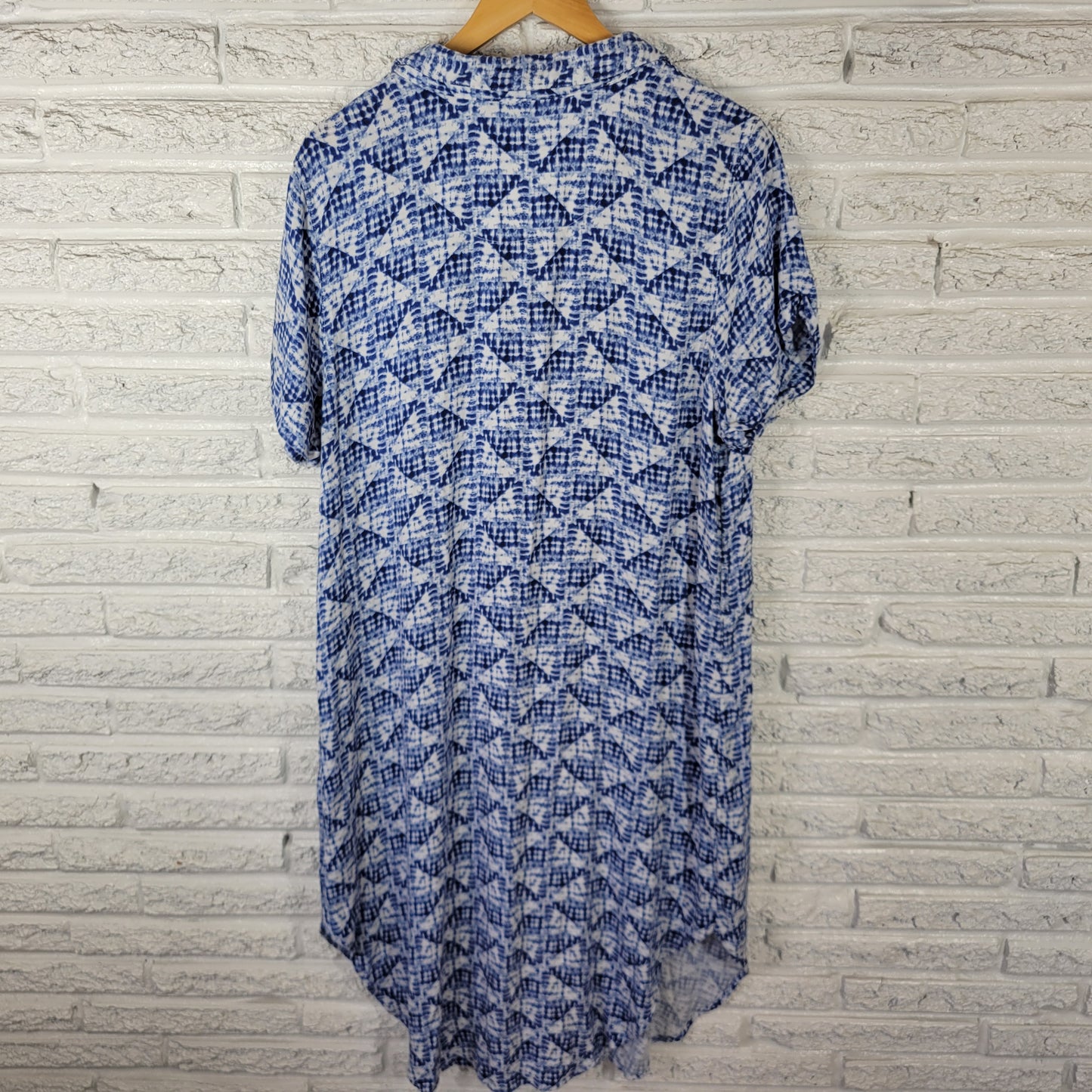 Sonoma Women's XL Blue Tie-Dye Shirt Dress Rayon Knee Length Button Up TIE39E