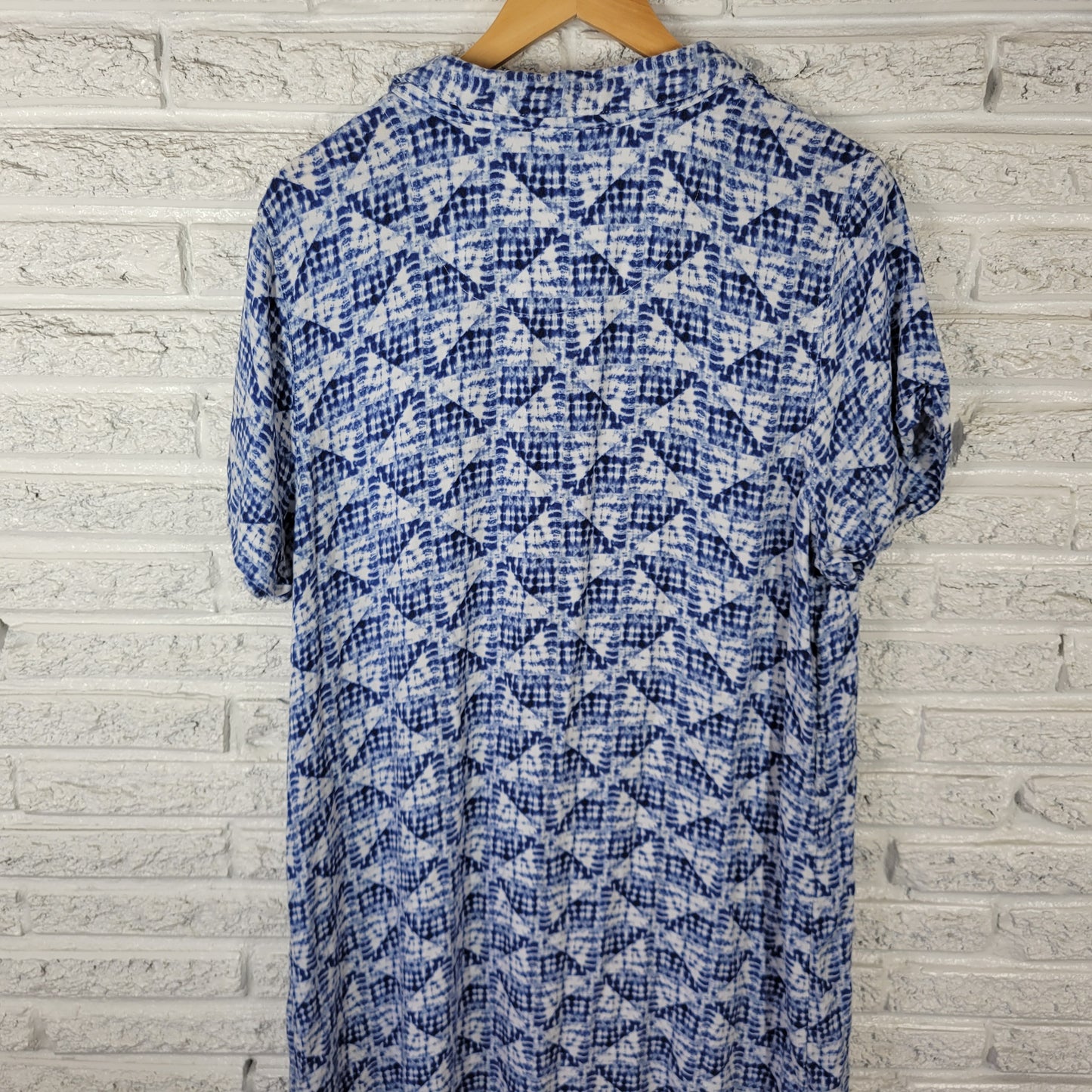 Sonoma Women's XL Blue Tie-Dye Shirt Dress Rayon Knee Length Button Up TIE39E