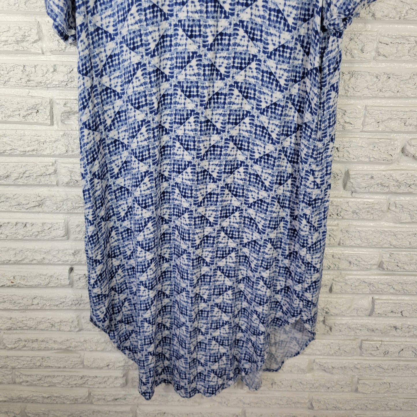 Sonoma Women's XL Blue Tie-Dye Shirt Dress Rayon Knee Length Button Up TIE39E